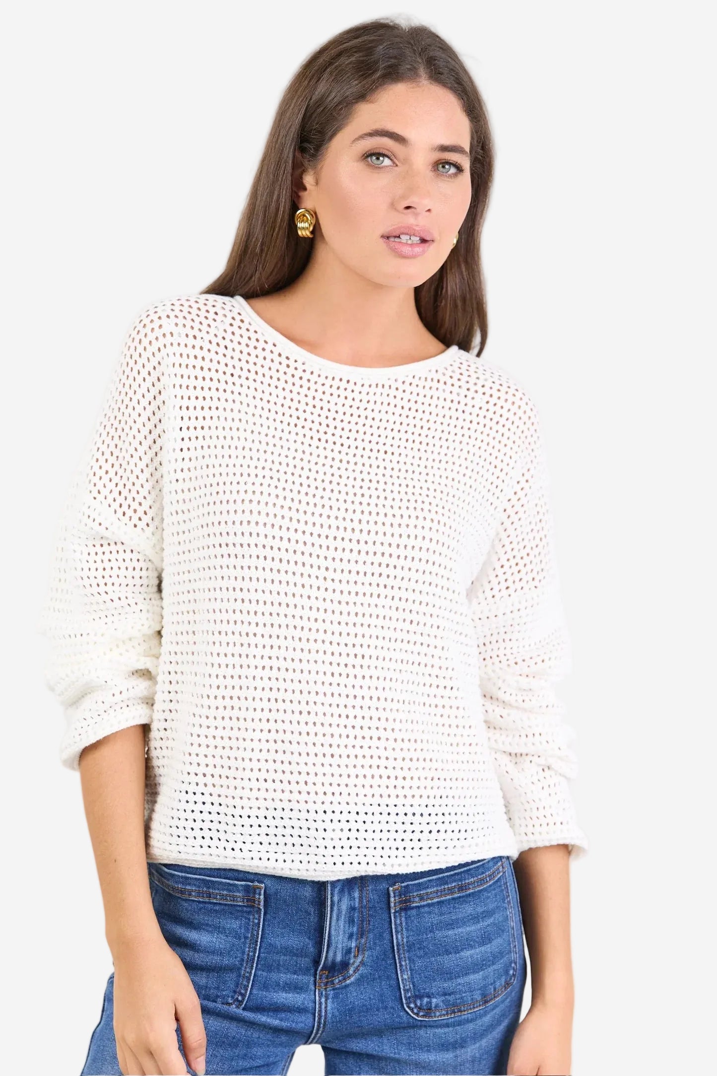 RE:UNION DAWN IVORY CROCHET KNIT JUMPER - THE VOGUE STORE