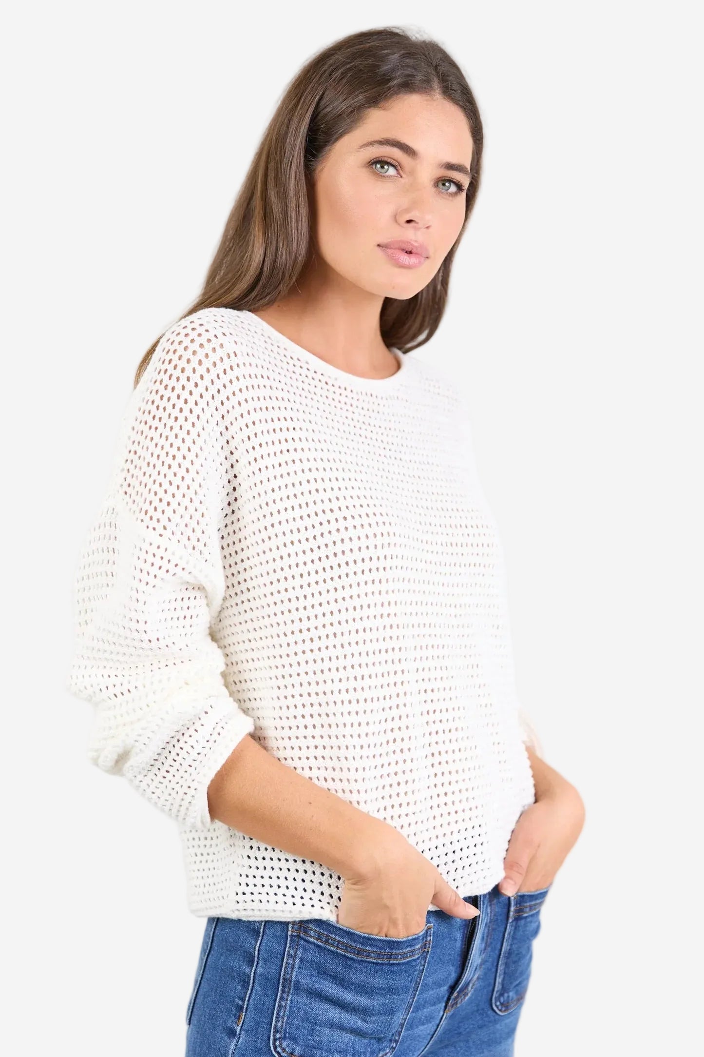 RE:UNION DAWN IVORY CROCHET KNIT JUMPER - THE VOGUE STORE