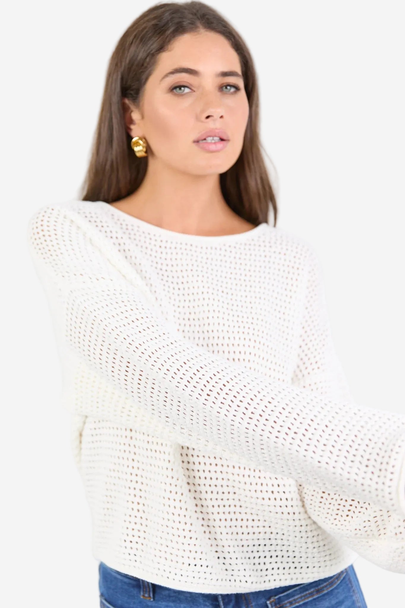 RE:UNION DAWN IVORY CROCHET KNIT JUMPER - THE VOGUE STORE