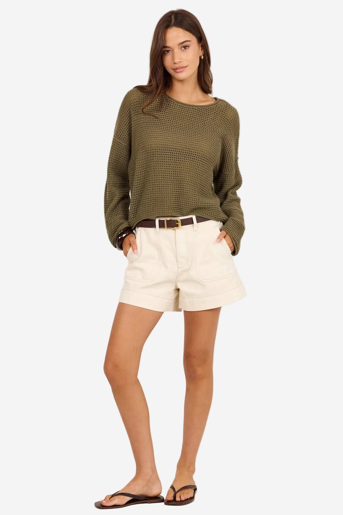 RE:UNION DAWN LIGHT KHAKI KNIT CROCHET JUMPER - THE VOGUE STORE