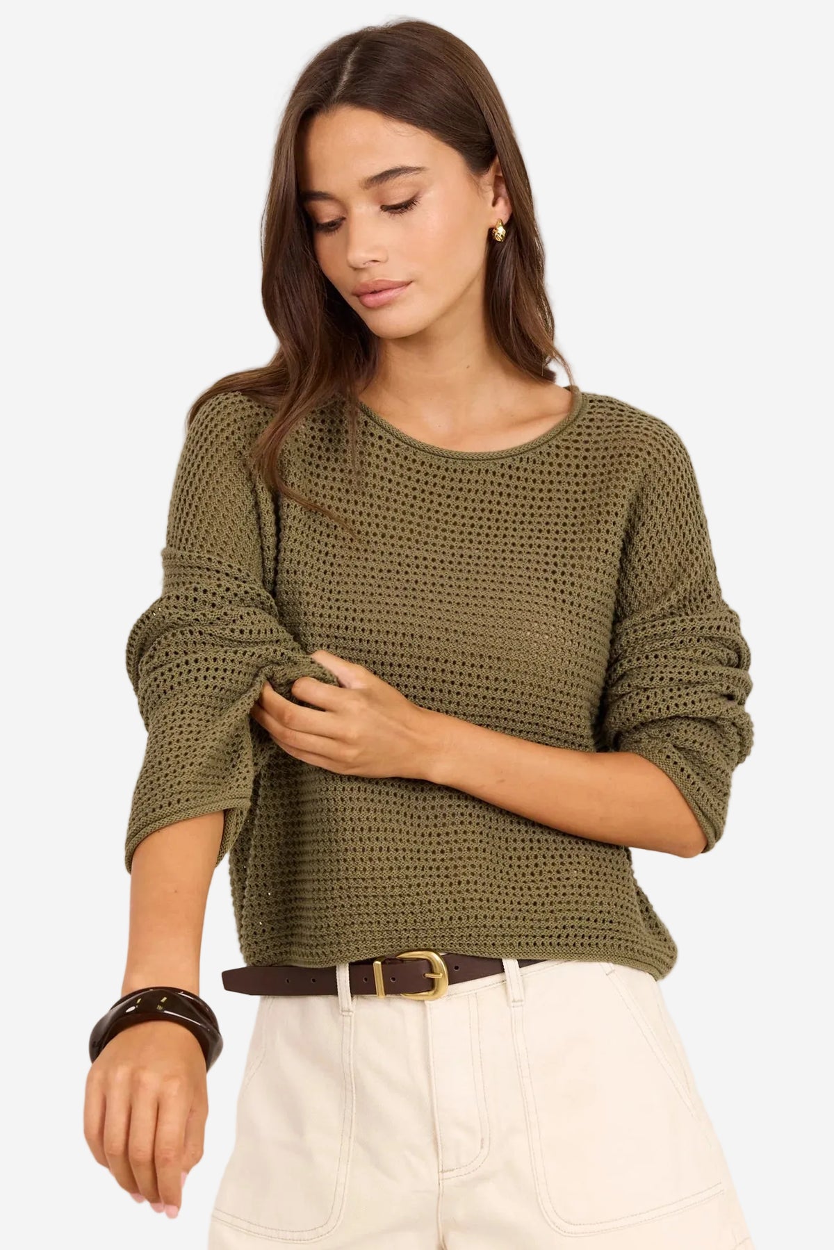 RE:UNION DAWN LIGHT KHAKI KNIT CROCHET JUMPER - THE VOGUE STORE