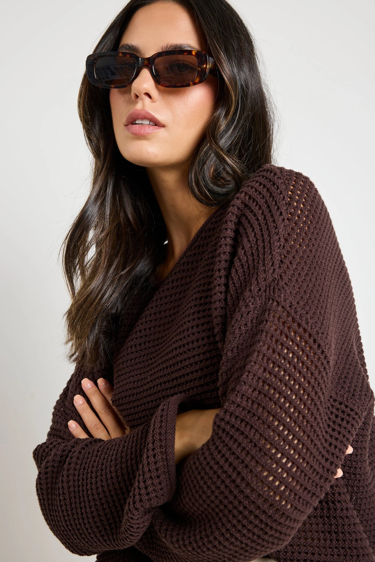 RE:UNION DAWN CHOCOLATE CROCHET KNIT JUMPER - CHOCOLATE - THE VOGUE STORE