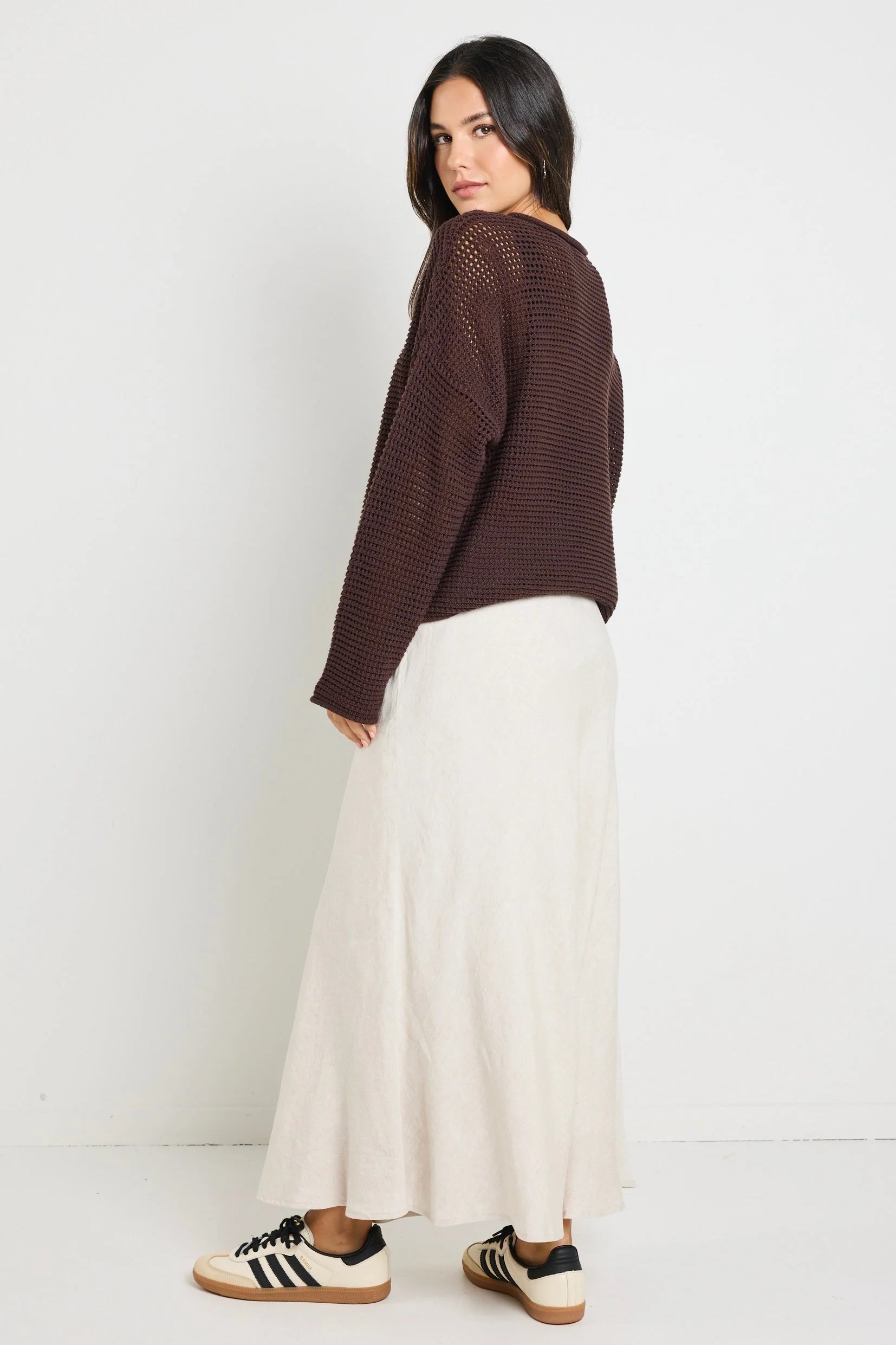 RE:UNION DAWN CHOCOLATE CROCHET KNIT JUMPER - CHOCOLATE - THE VOGUE STORE