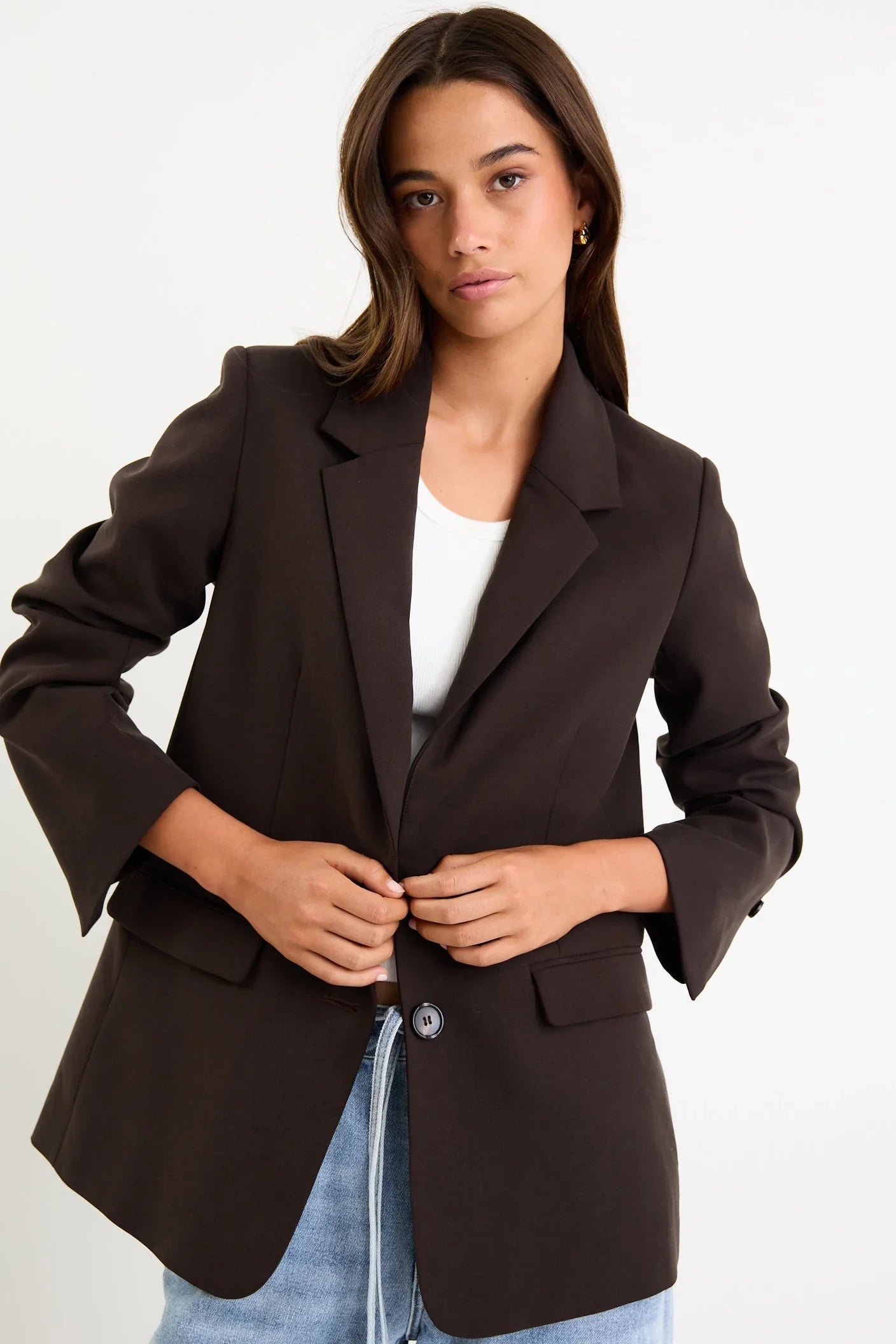 AMONG THE BRAVE DIPLOMA DARK CHOCOLATE TWO BUTTON VEST SLEEVE BLAZER - THE VOGUE STORE