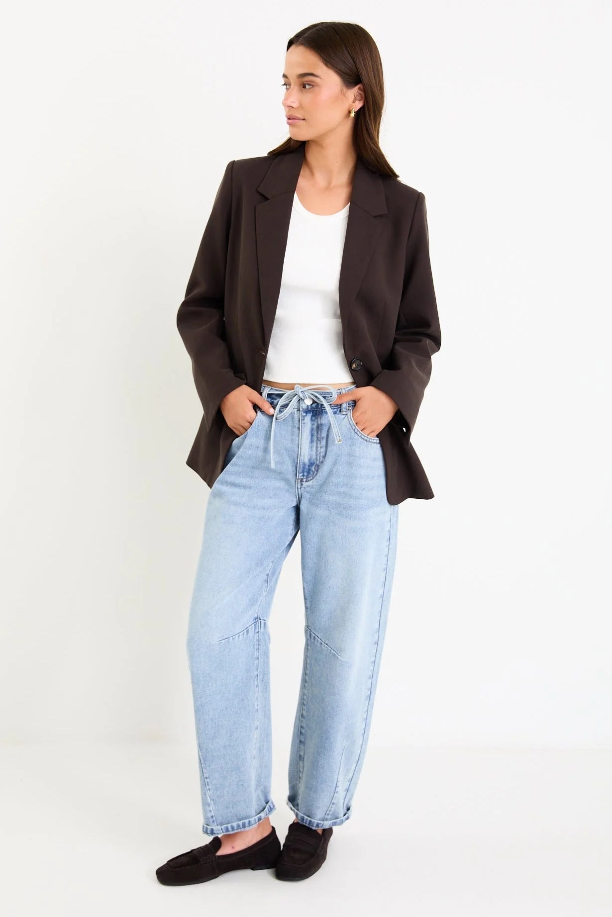 AMONG THE BRAVE DIPLOMA DARK CHOCOLATE TWO BUTTON VEST SLEEVE BLAZER - THE VOGUE STORE