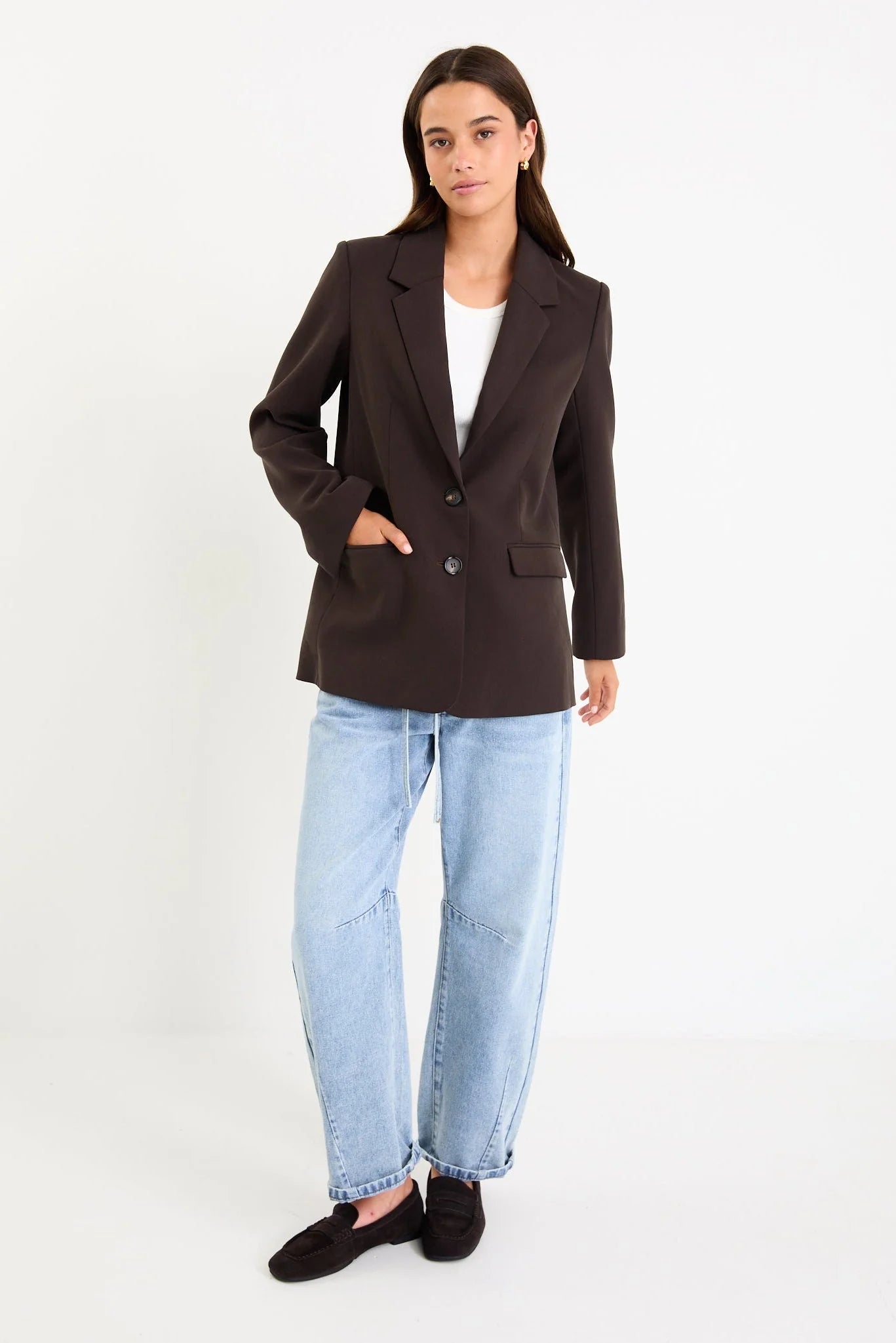 AMONG THE BRAVE DIPLOMA DARK CHOCOLATE TWO BUTTON VEST SLEEVE BLAZER - THE VOGUE STORE