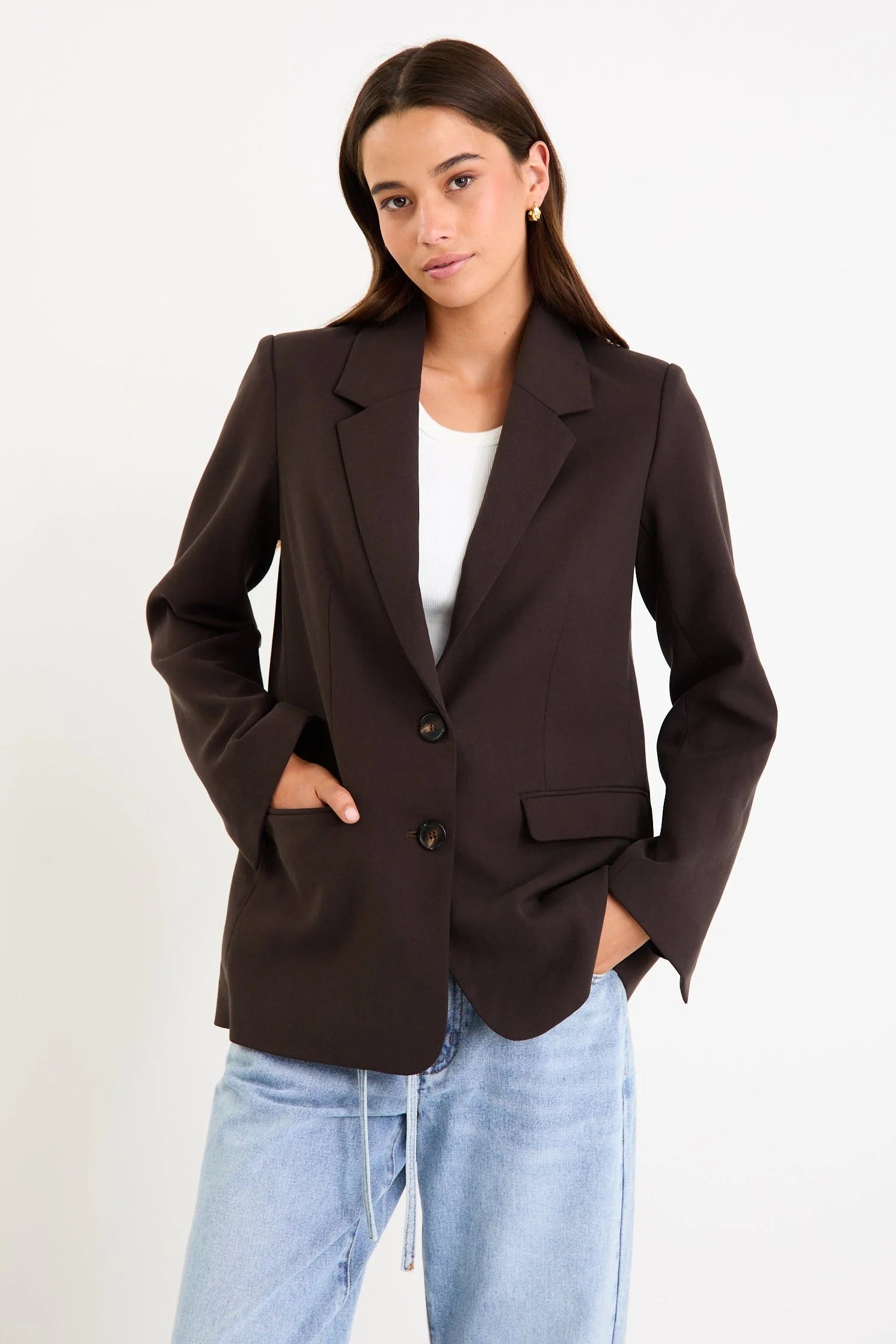 AMONG THE BRAVE DIPLOMA DARK CHOCOLATE TWO BUTTON VEST SLEEVE BLAZER - THE VOGUE STORE