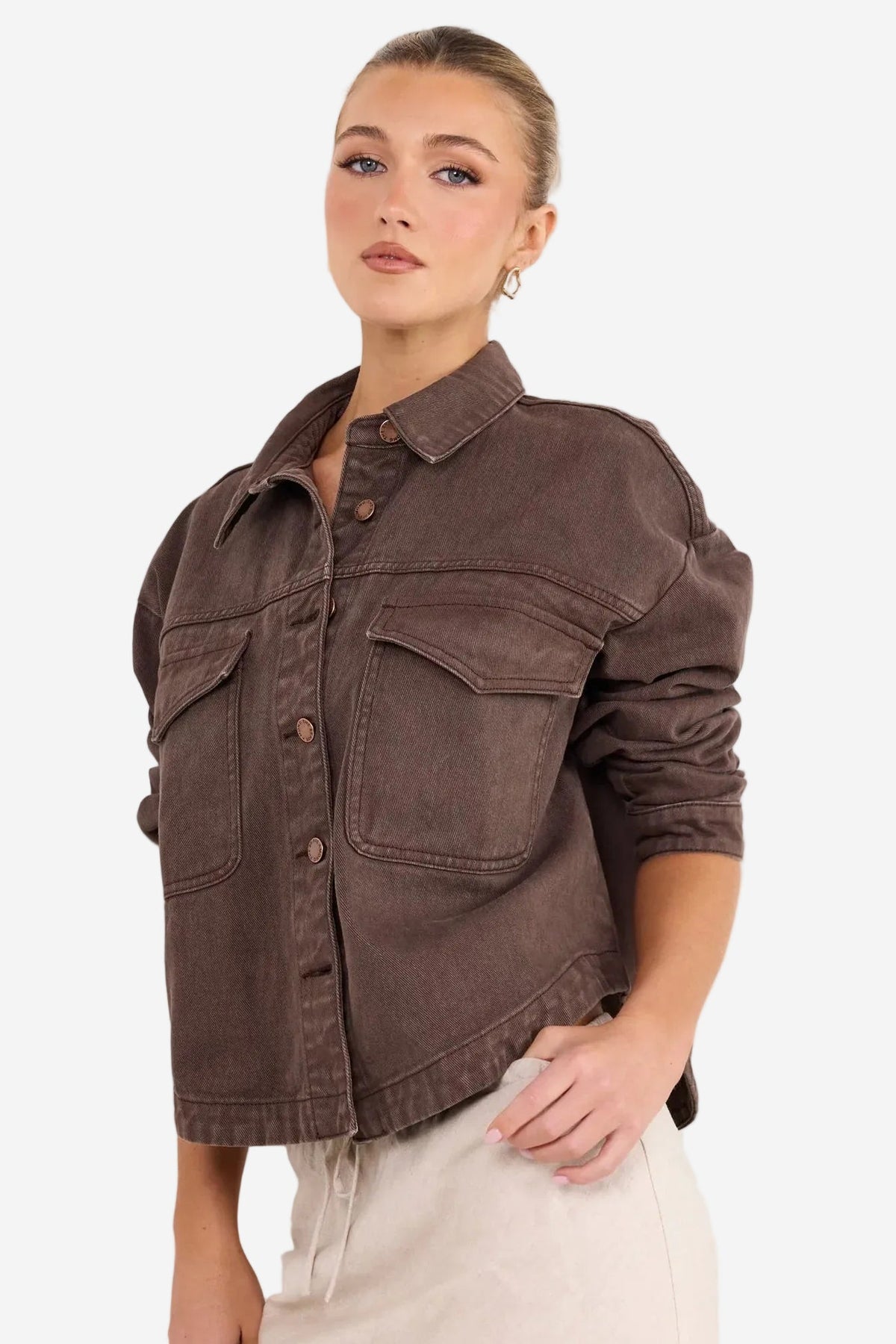 AMONG THE BRAVE ECHO MOCHA DENIM JACKET - THE VOGUE STORE