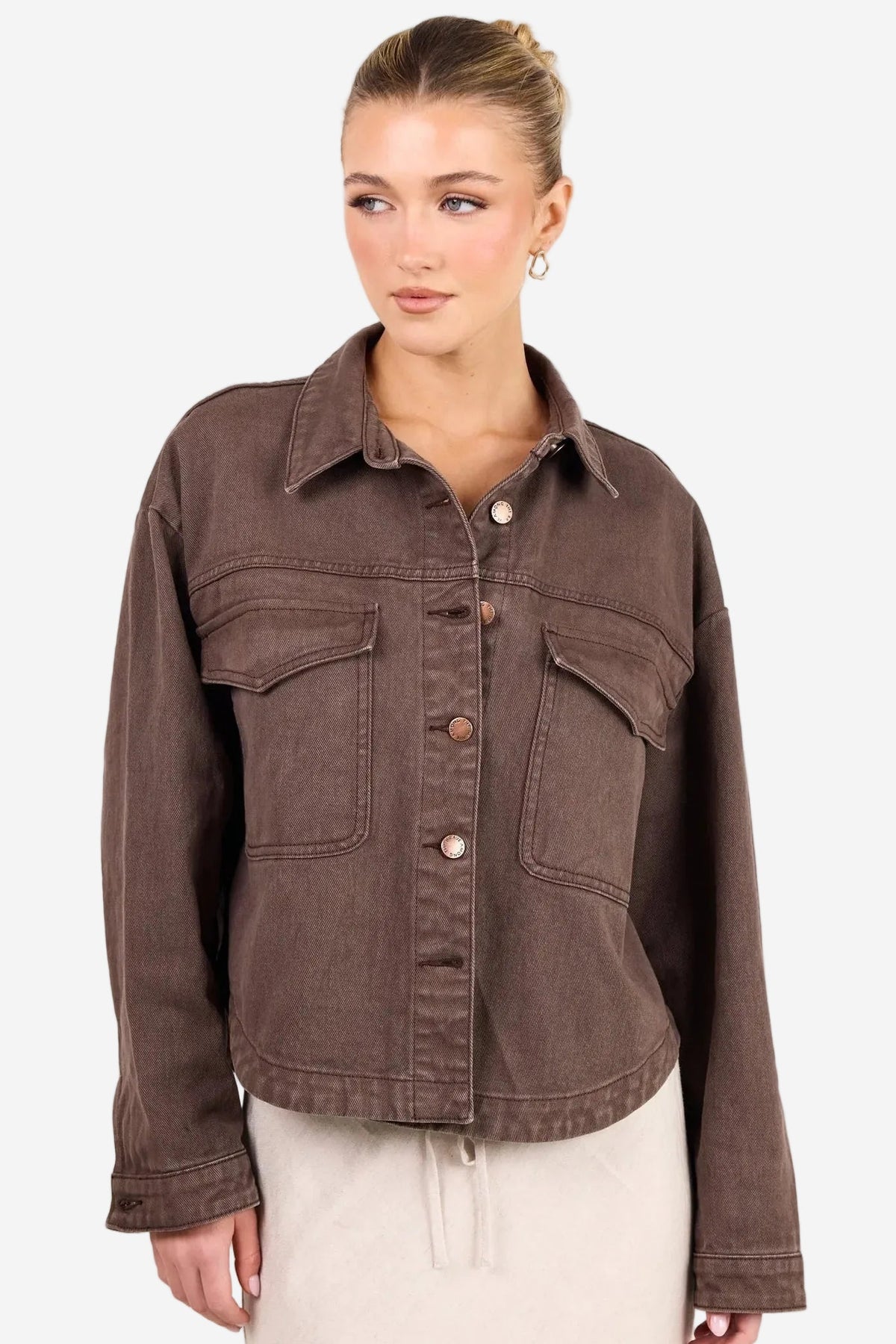 AMONG THE BRAVE ECHO MOCHA DENIM JACKET - THE VOGUE STORE