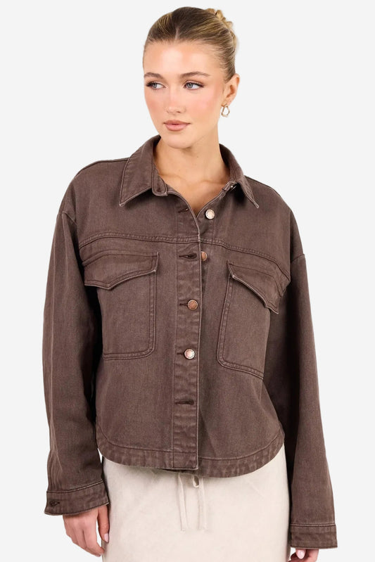AMONG THE BRAVE ECHO MOCHA DENIM JACKET - THE VOGUE STORE