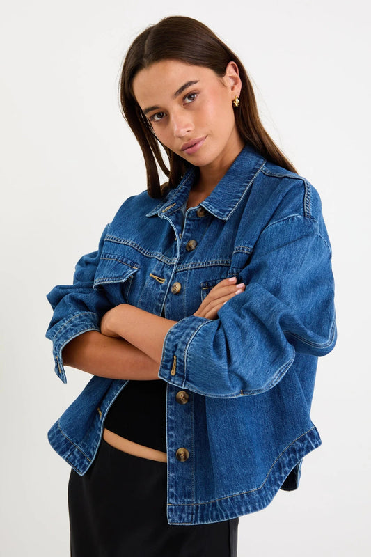 AMONG THE BRAVE  ECHO STORM BLUE PATCH POCKET DENIM JACKET - THE VOGUE STORE