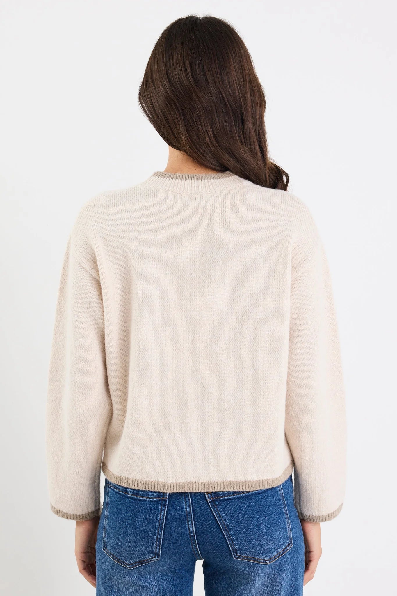 AMONG THE BRAVE EDGE IVORY MOCK NECK CONTRAST TRIM JUMPER - THE VOGUE STORE