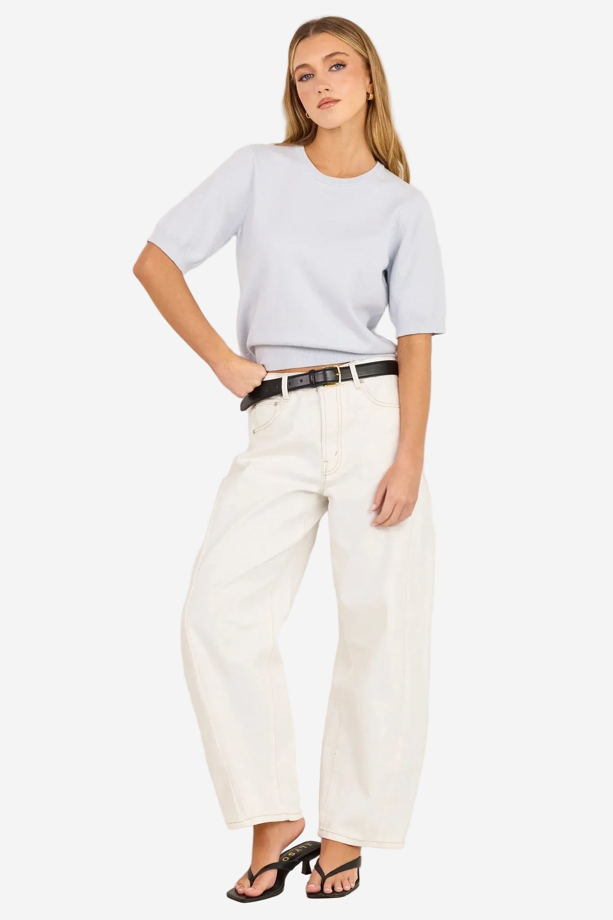 STORIES BE TOLD EDITION ICE BLUE CREWNECK CASHMERE BLEND KNIT TEE - THE VOGUE STORE