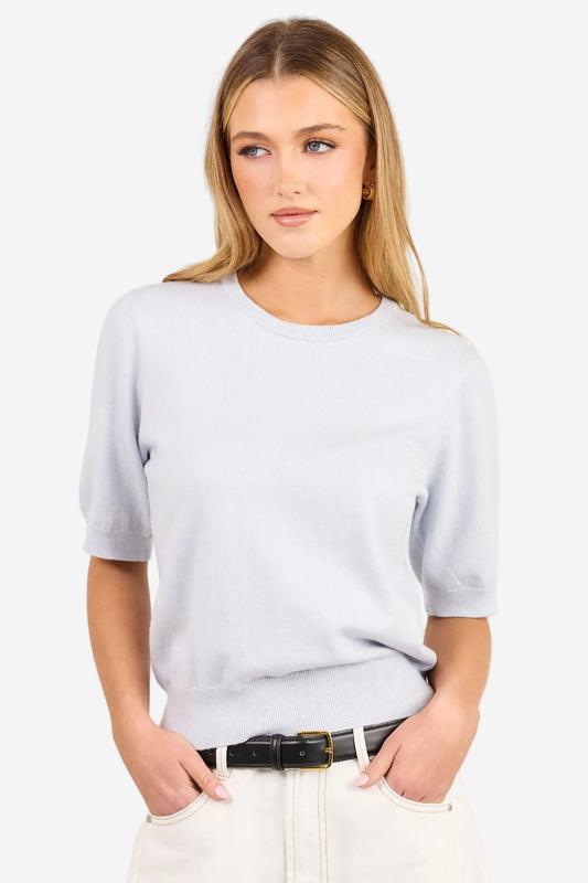 STORIES BE TOLD EDITION ICE BLUE CREWNECK CASHMERE BLEND KNIT TEE - THE VOGUE STORE