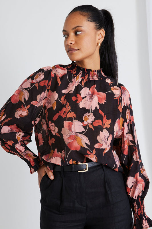 IVY + JACK EMPHATIC BLUSH FLORAL HIGH NECK LS TOP - THE VOGUE STORE