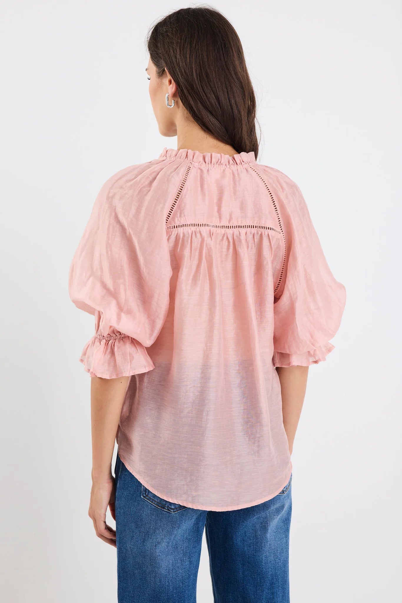 BY ROSA ENCOUNTER TEXTURED SS GATHERED BUTTON FRONT TOP - BLUSH - THE VOGUE STORE