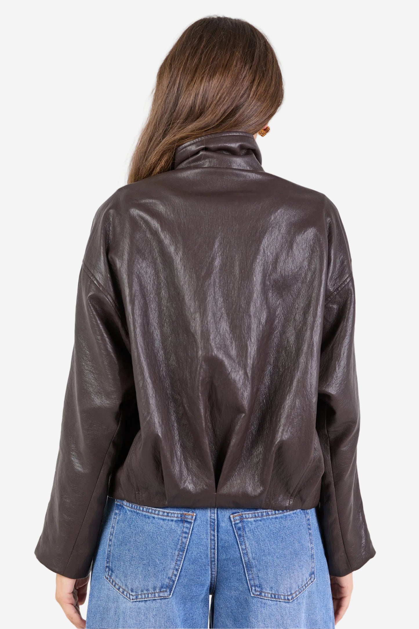 STORIES BE TOLD ENSEMBLE CHOCOLATE FAUX LEATHER ZIP THROUGH JACKET - THE VOGUE STORE