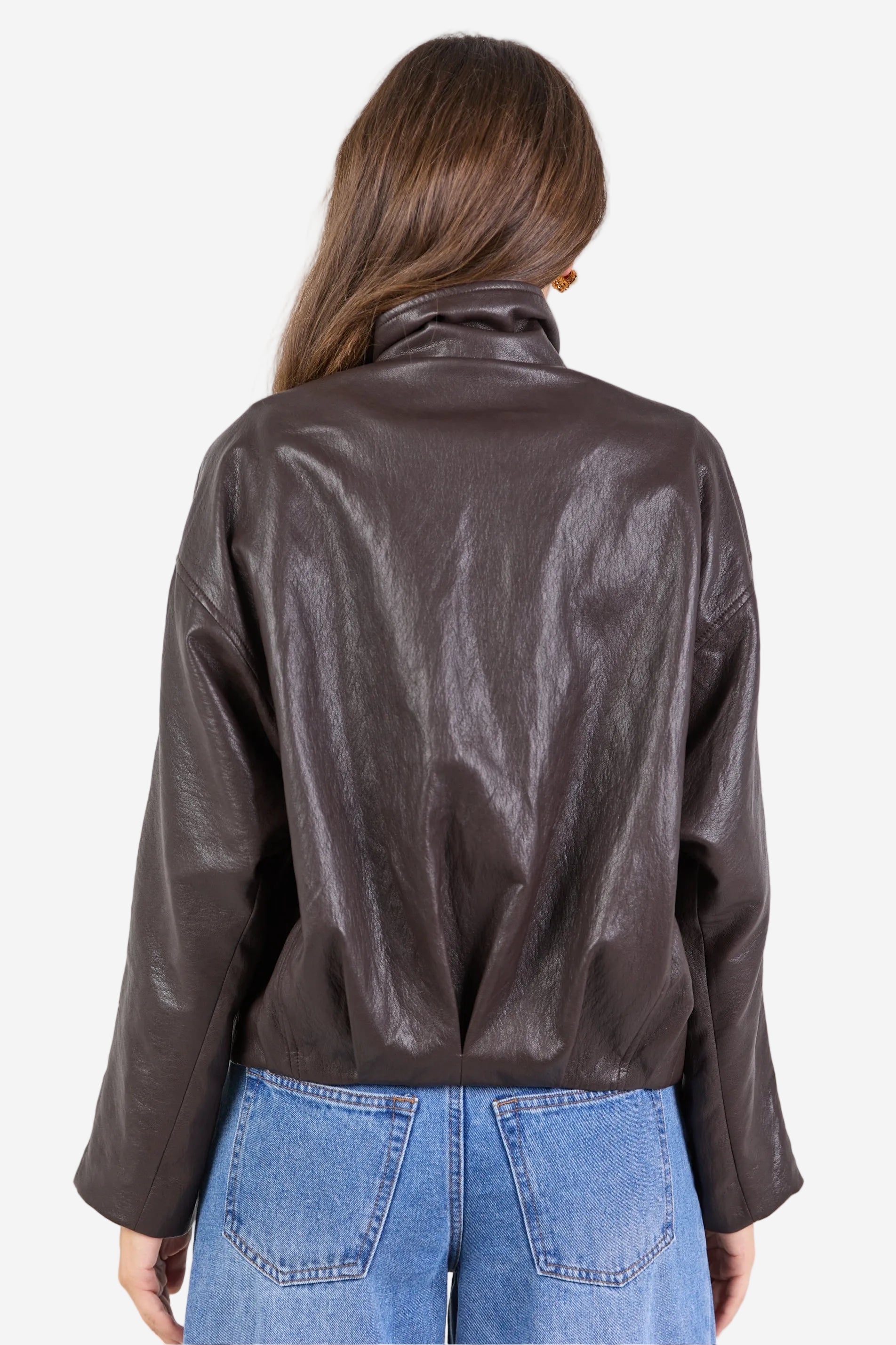 STORIES BE TOLD ENSEMBLE CHOCOLATE FAUX LEATHER ZIP THROUGH JACKET - THE VOGUE STORE