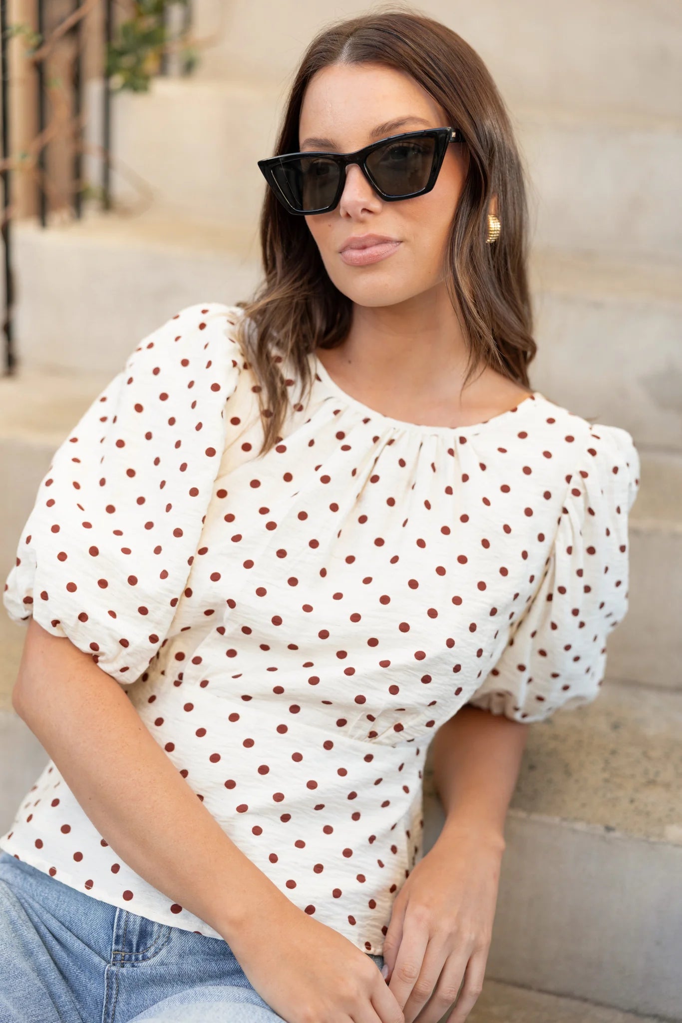 STORIES BE TOLD EVENTUAL IVORY CHOCOLATE POLKA DOT TOP - THE VOGUE STORE