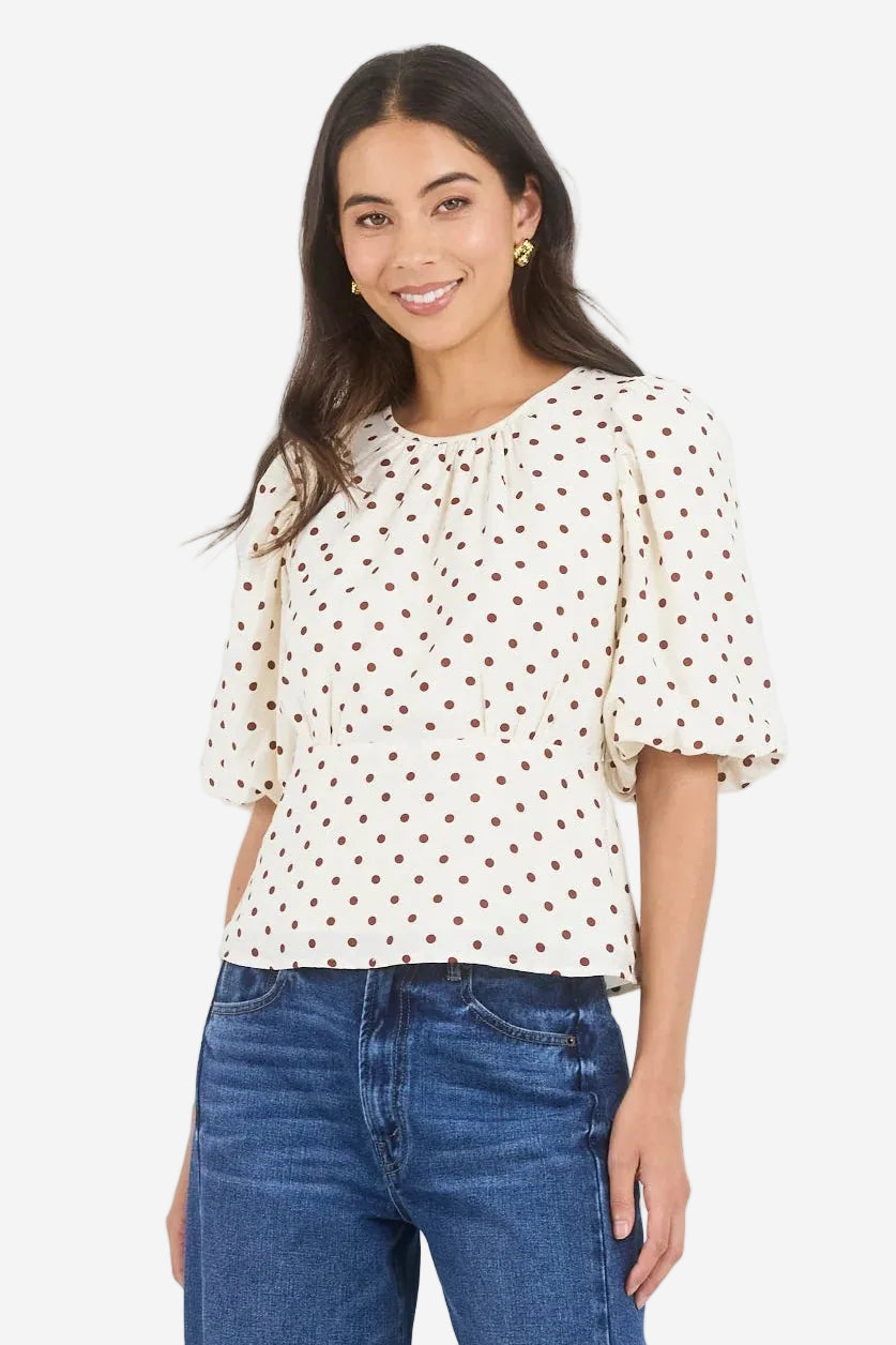 STORIES BE TOLD EVENTUAL IVORY CHOCOLATE POLKA DOT TOP - THE VOGUE STORE
