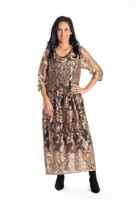 JELLICOE CHELSIE DRESS - GOLD LACE - THE VOGUE STORE