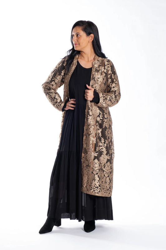 JELLICOE DUSTER COAT - GOLD LACE - THE VOGUE STORE