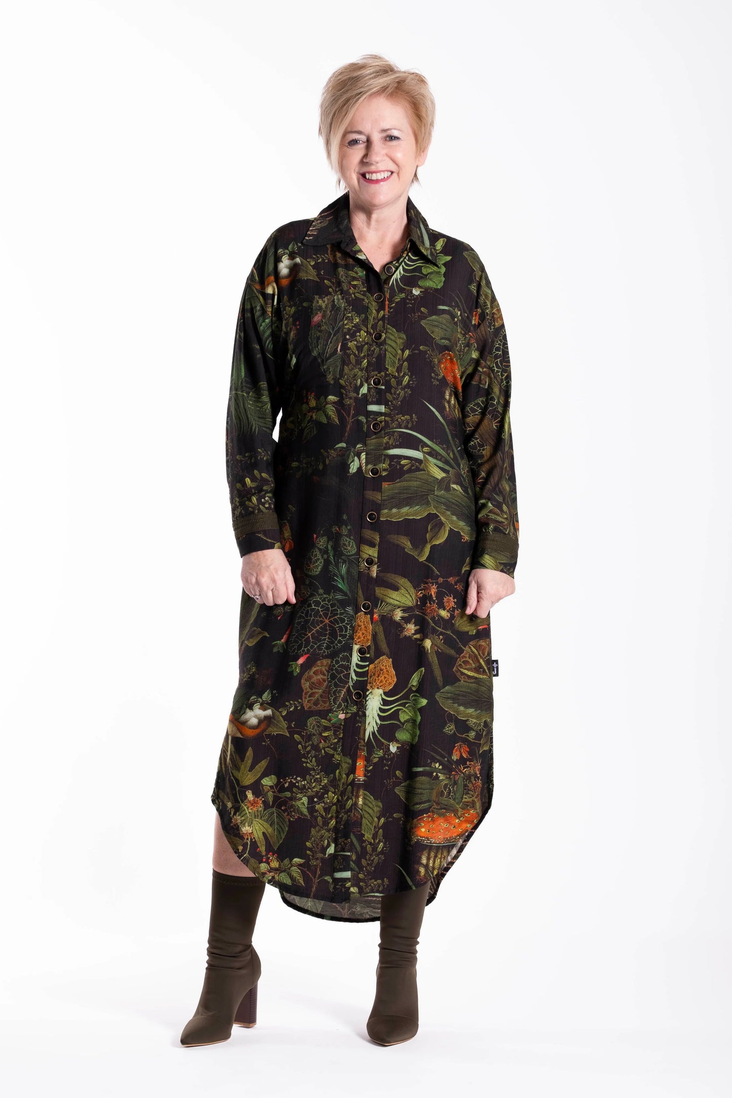JELLICOE LONG SHIRT DRESS - GREEN FOLIAGE - THE VOGUE STORE