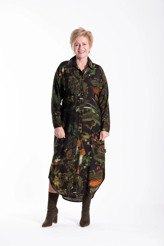 JELLICOE LONG SHIRT DRESS - GREEN FOLIAGE - THE VOGUE STORE