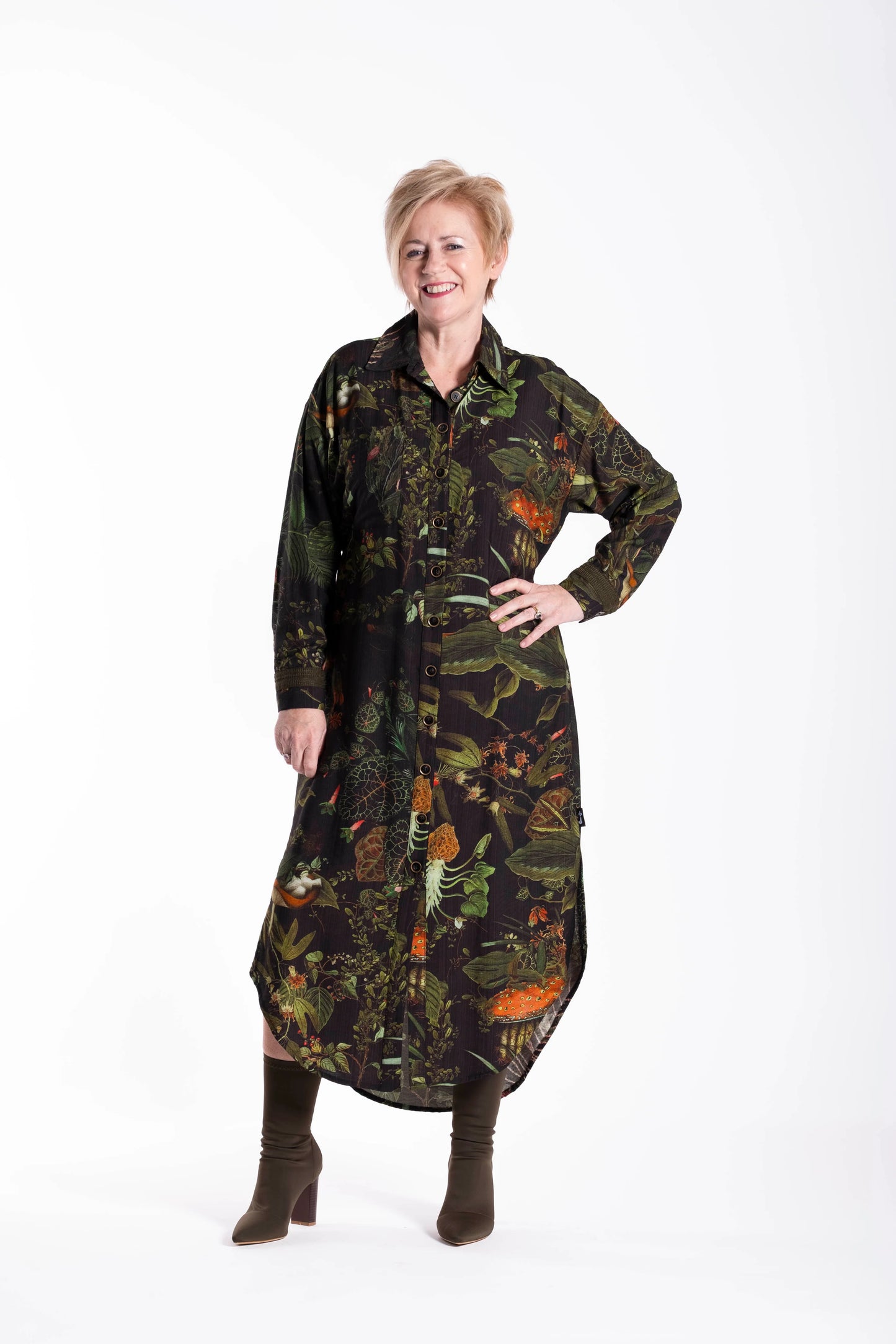 JELLICOE LONG SHIRT DRESS - GREEN FOLIAGE - THE VOGUE STORE