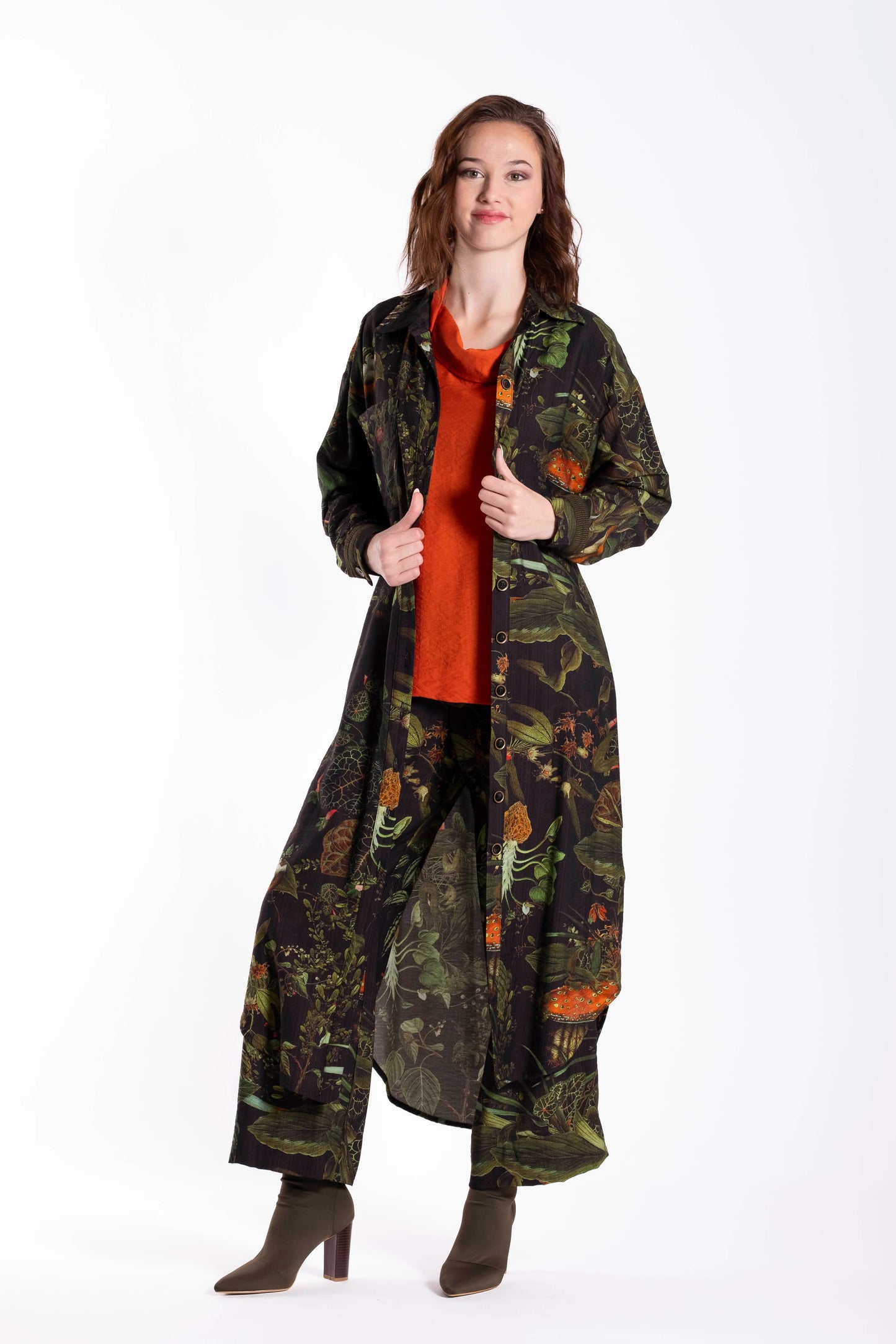 JELLICOE LONG SHIRT DRESS - GREEN FOLIAGE - THE VOGUE STORE