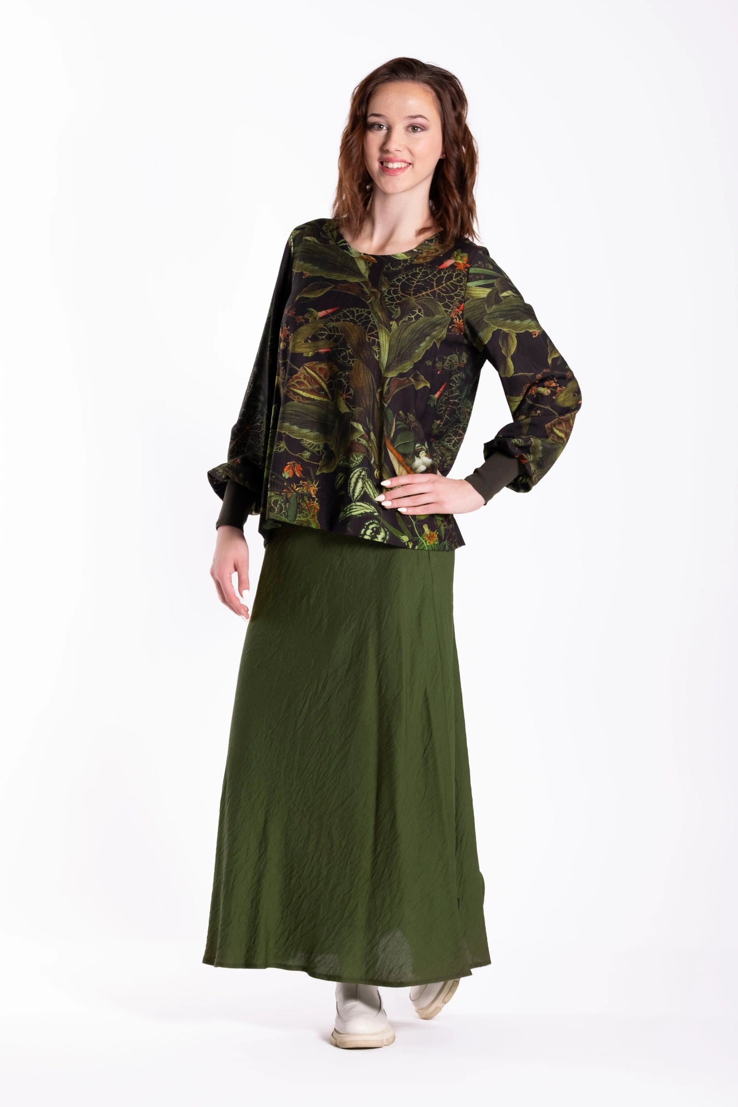 JELLICOE LATTICE TOP - GREEN FOLIAGE - THE VOGUE STORE