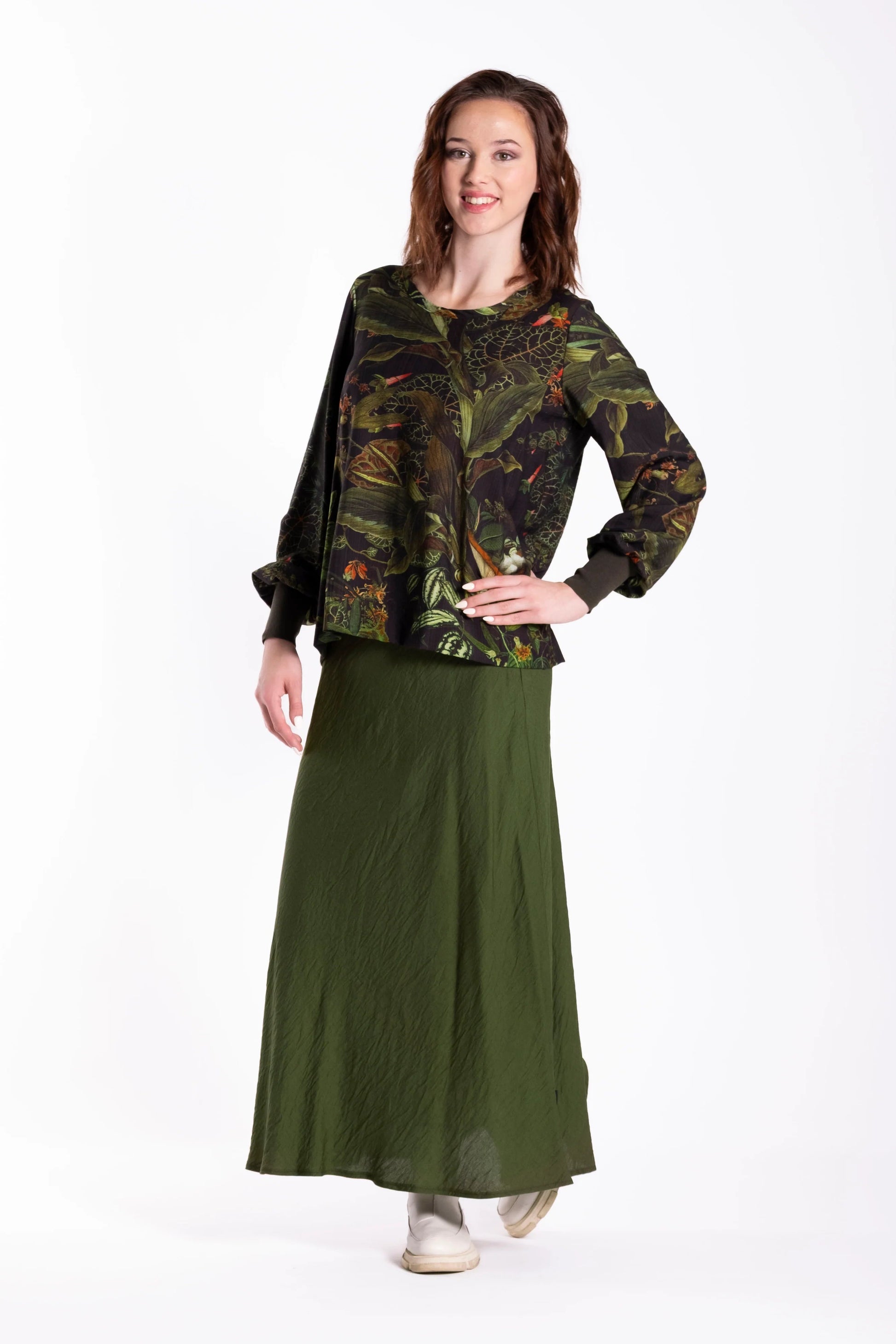 JELLICOE LATTICE TOP - GREEN FOLIAGE - THE VOGUE STORE