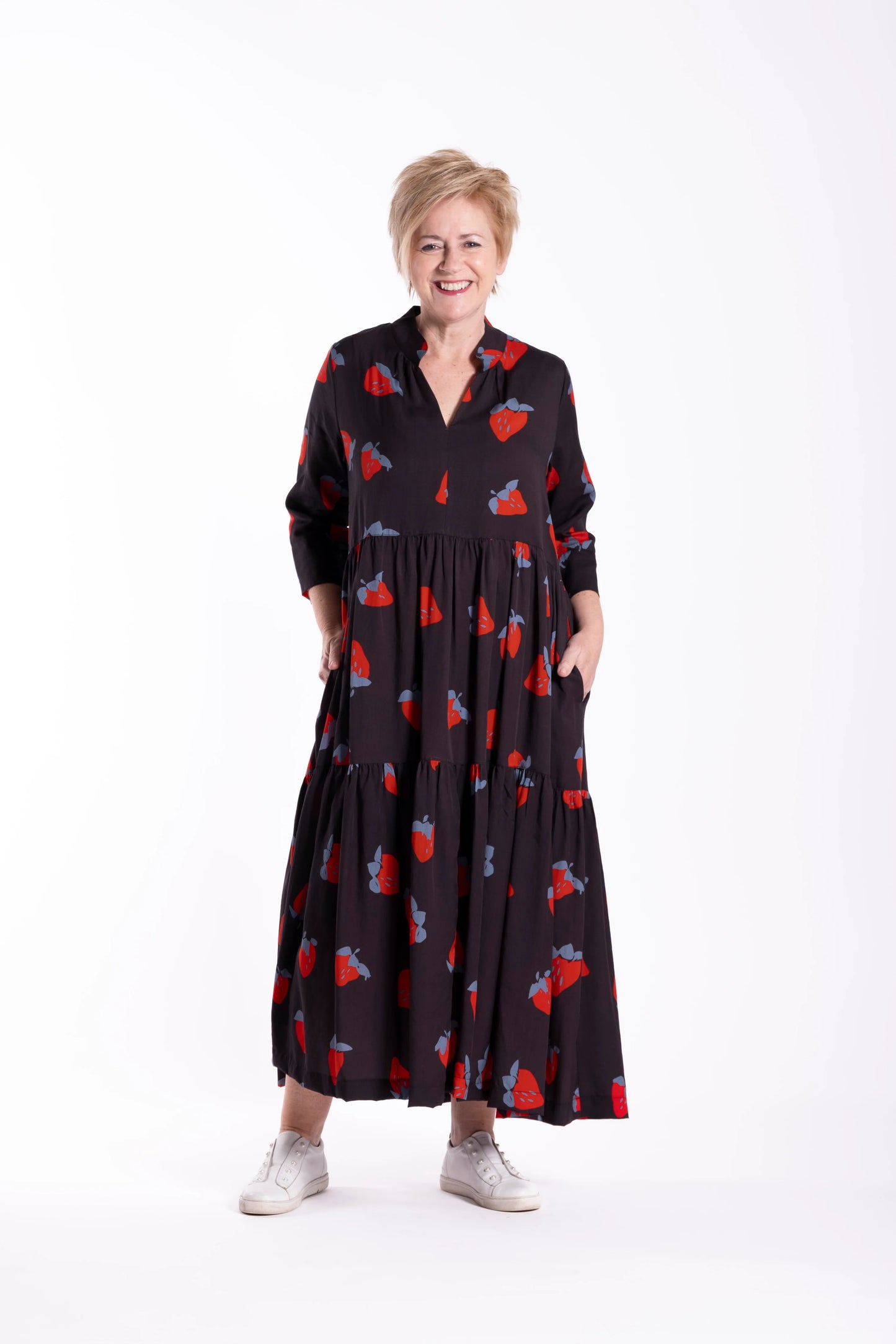 JELLICOE COLLAR TIERED DRESS - STRAWBERRY CRUSH - THE VOGUE STORE