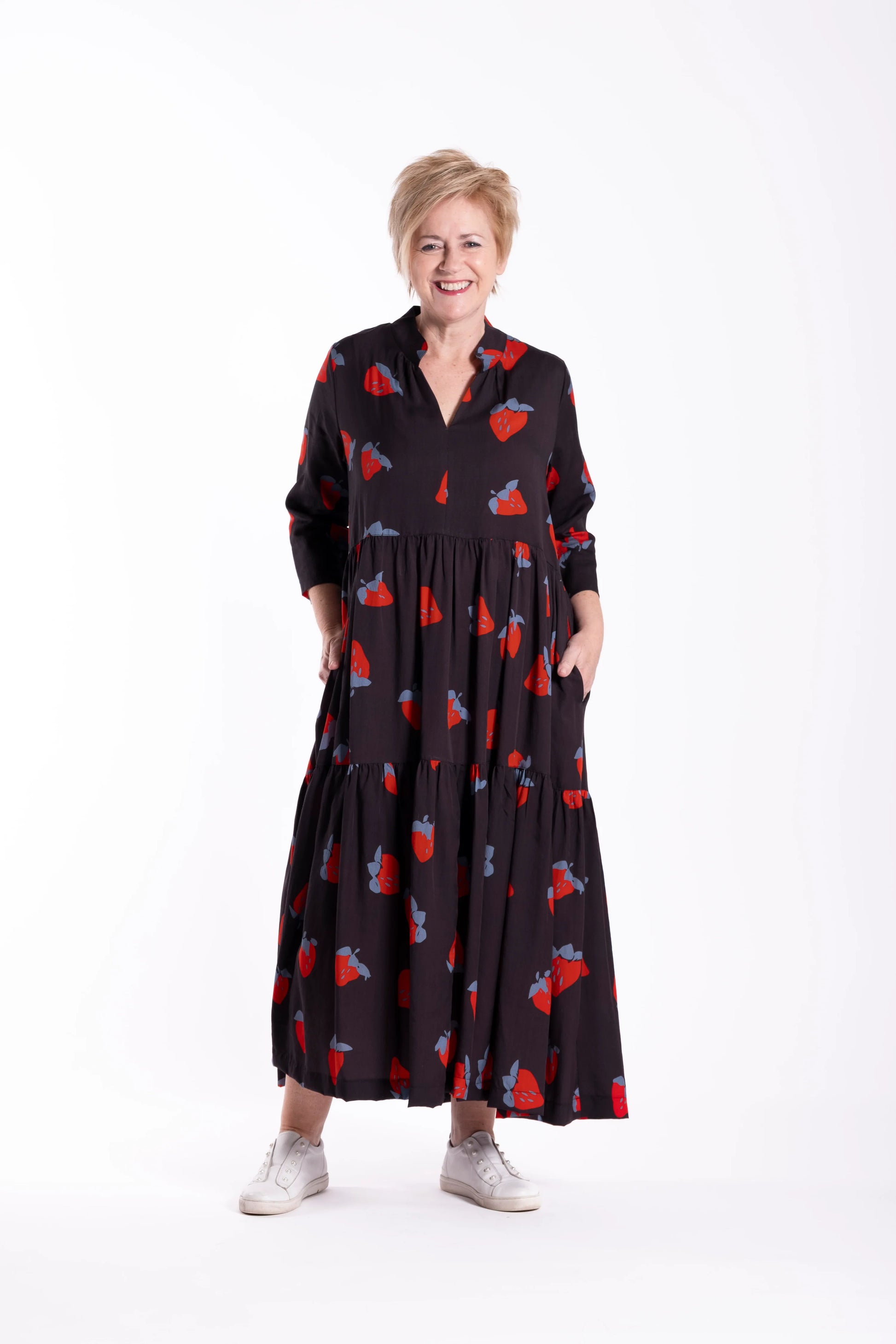 JELLICOE COLLAR TIERED DRESS - STRAWBERRY CRUSH - THE VOGUE STORE