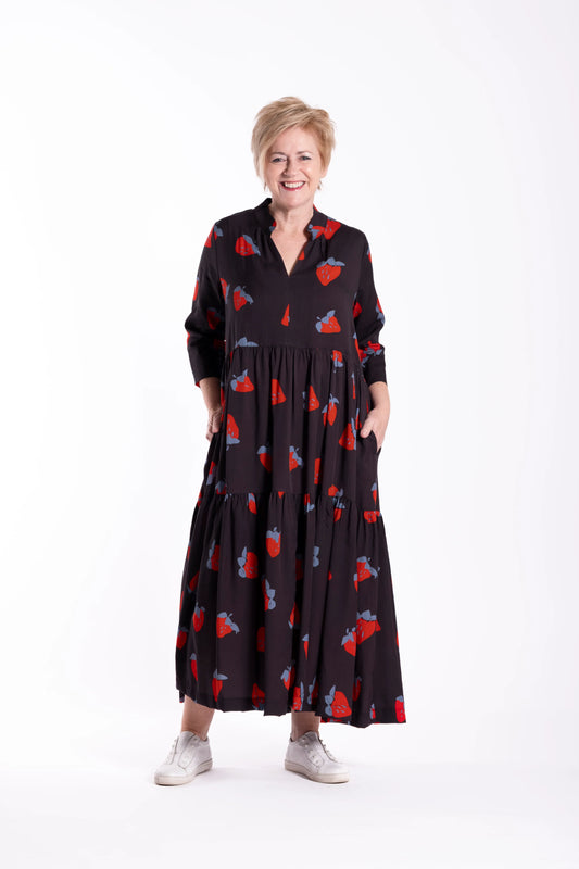 JELLICOE COLLAR TIERED DRESS - STRAWBERRY CRUSH - THE VOGUE STORE