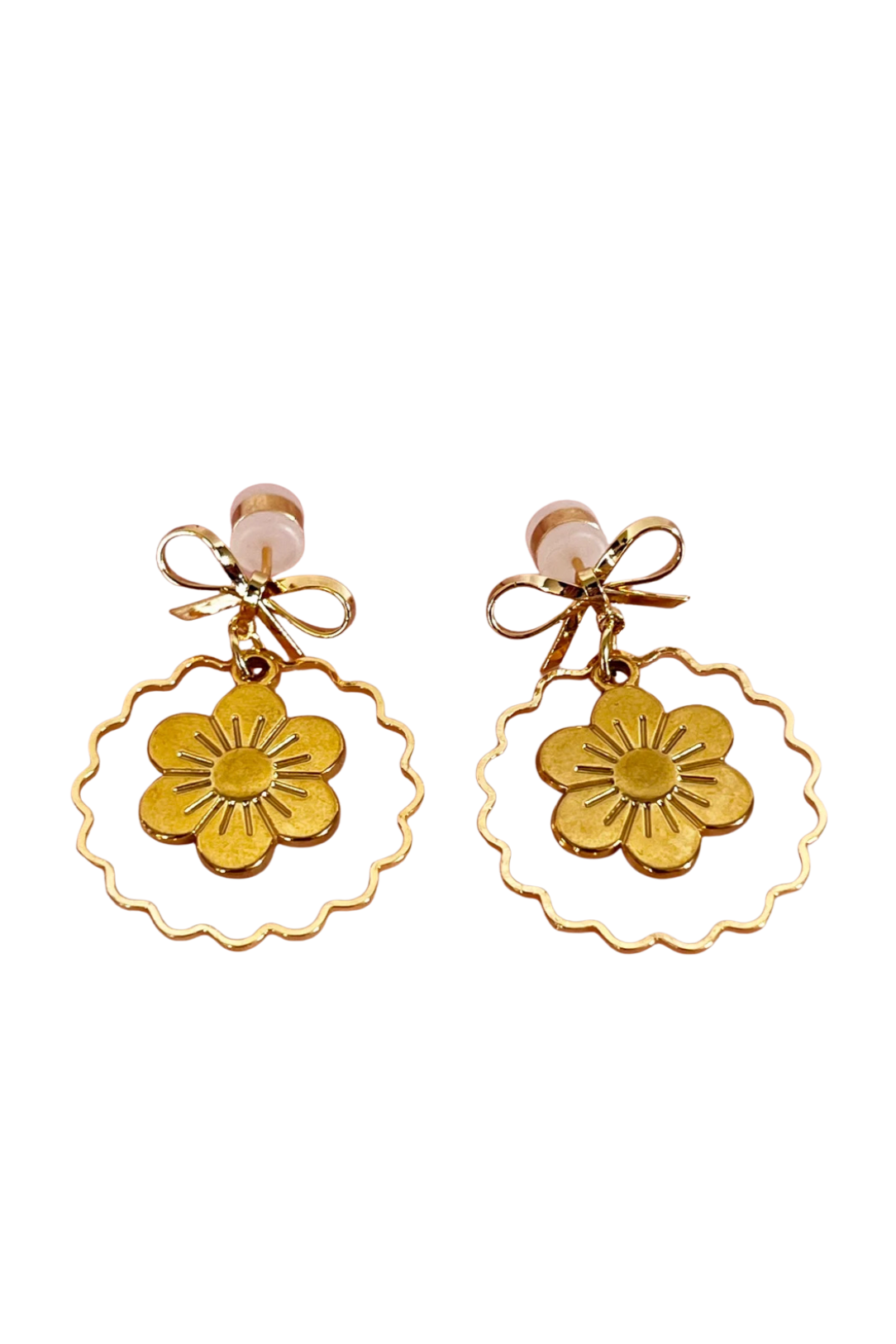 PENNY FOGGO FLOWER AND BOW DROPS GOLD - THE VOGUE STORE