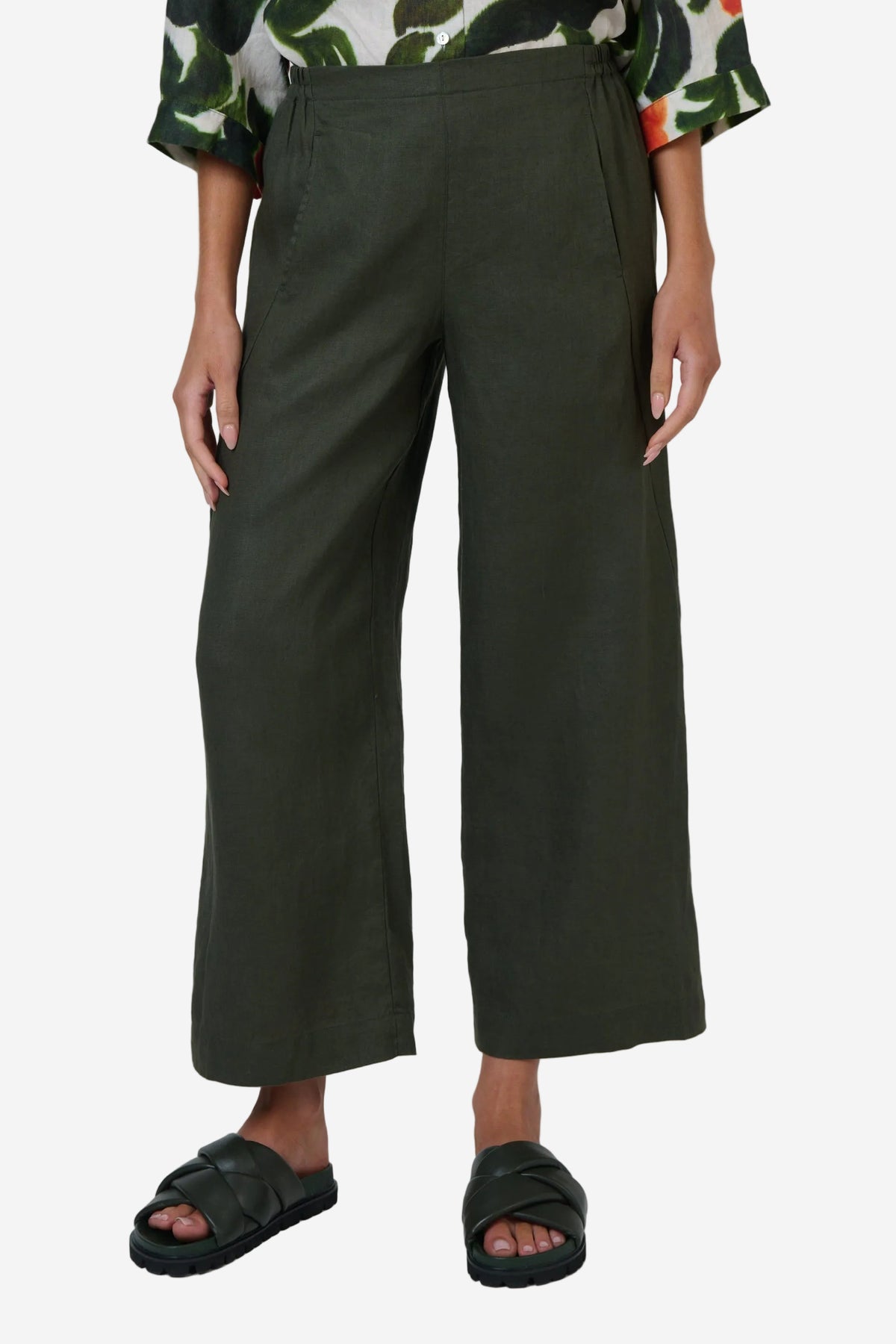 NATURALS BY O&J WIDE LEG LINEN PANTS - TOPIARY - THE VOGUE STORE