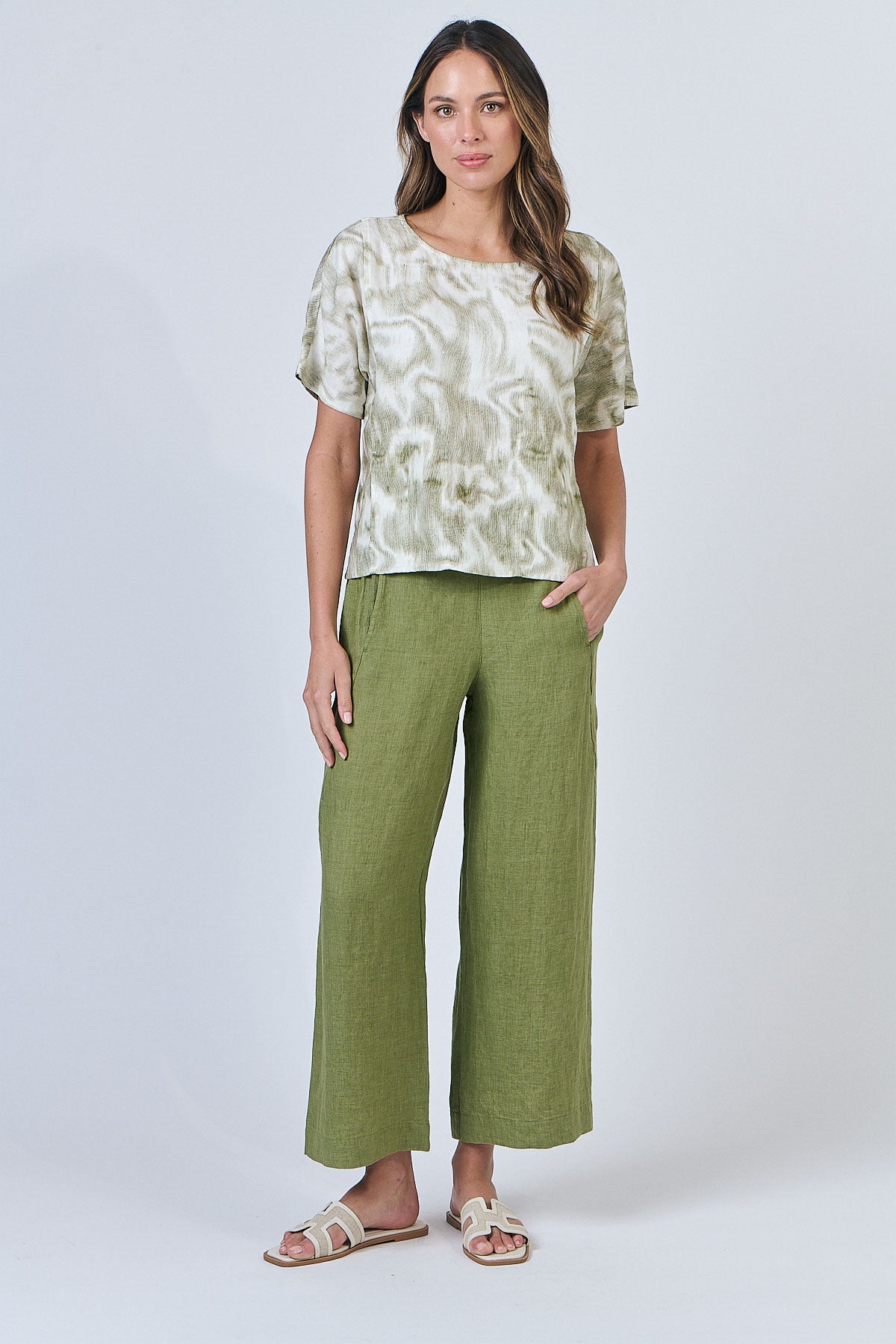 NATURALS BY O&J LINEN PANT - MOSS - THE VOGUE STORE