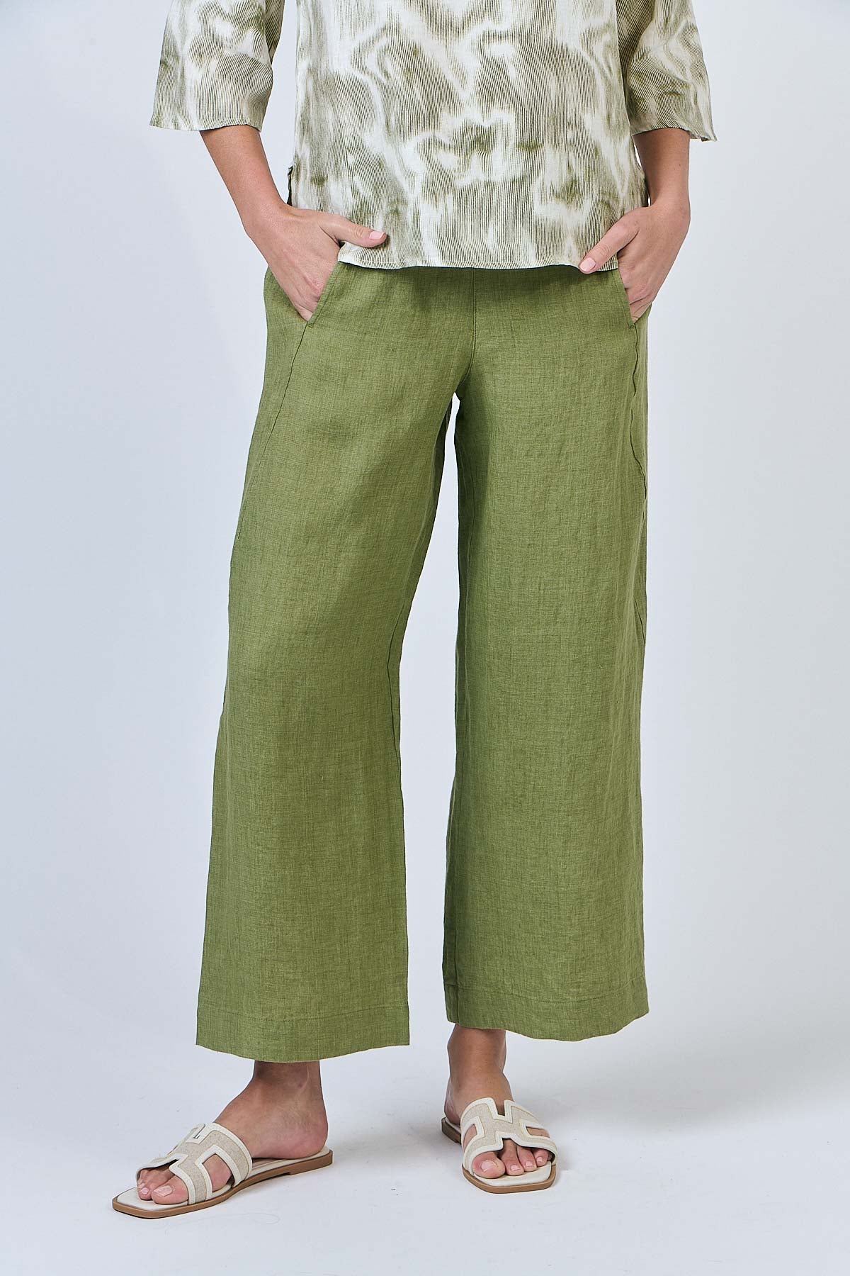 NATURALS BY O&J LINEN PANT - MOSS - THE VOGUE STORE