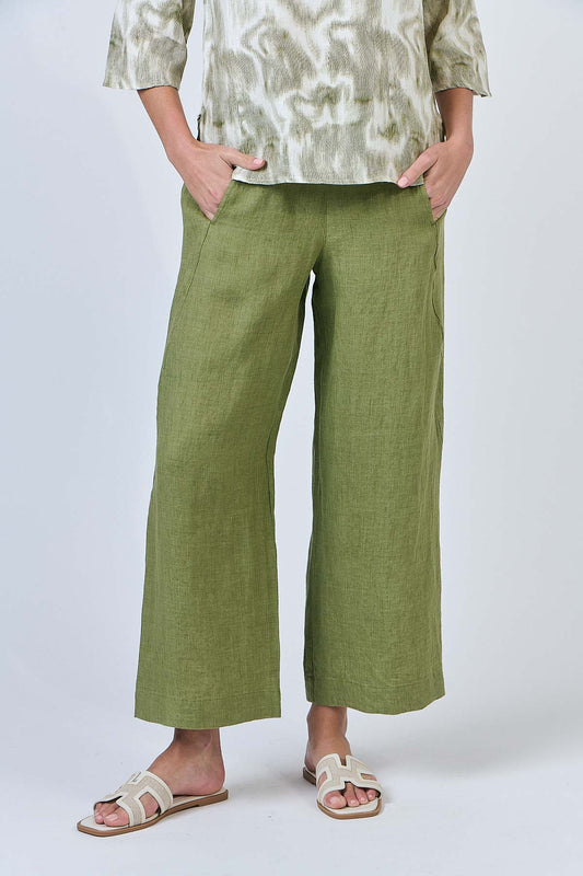 NATURALS BY O&J LINEN PANT - MOSS - THE VOGUE STORE