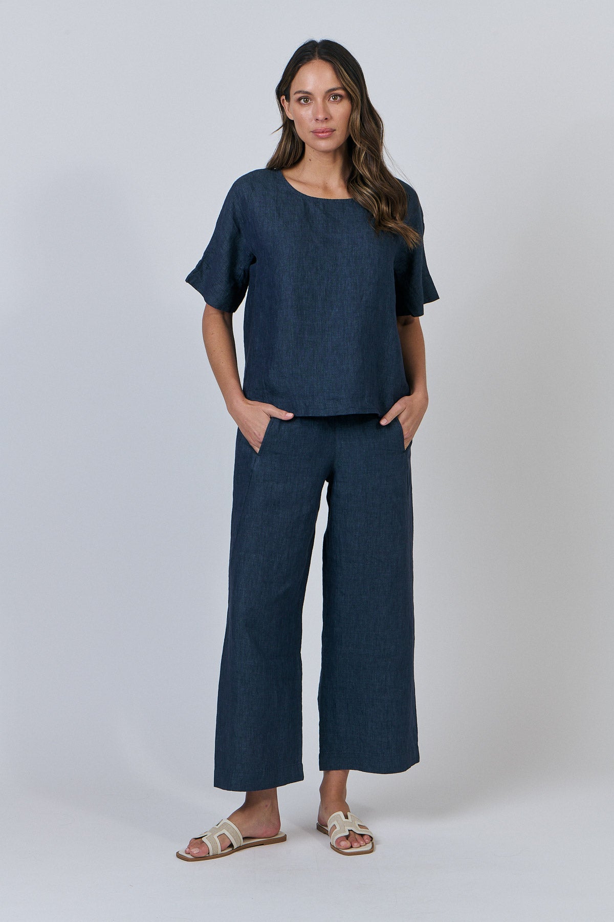 NATURALS BY O&J LINEN PANT - POSEIDON - THE VOGUE STORE