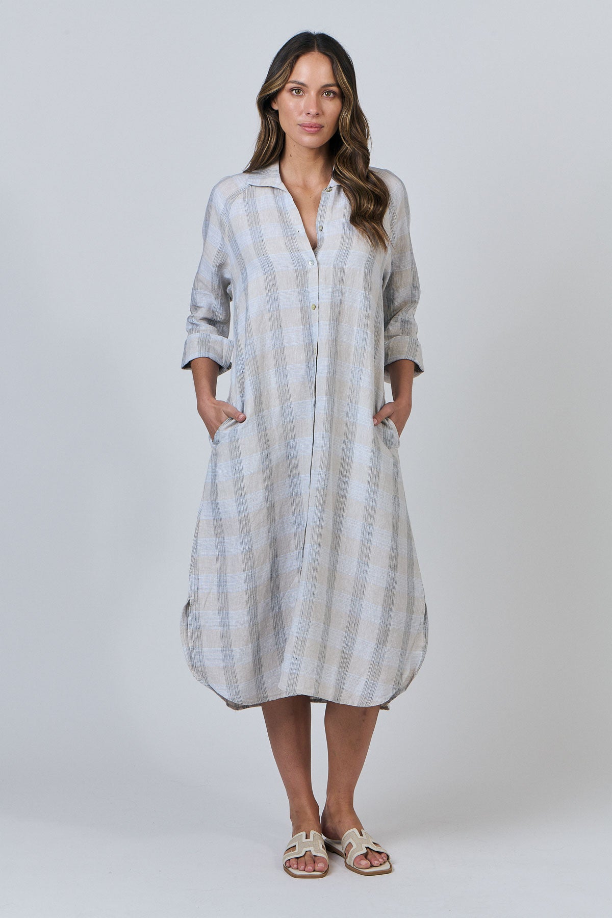 NATURALS BY O&J  LINEN SHIRT DRESS - MESH PRINT - THE VOGUE STORE