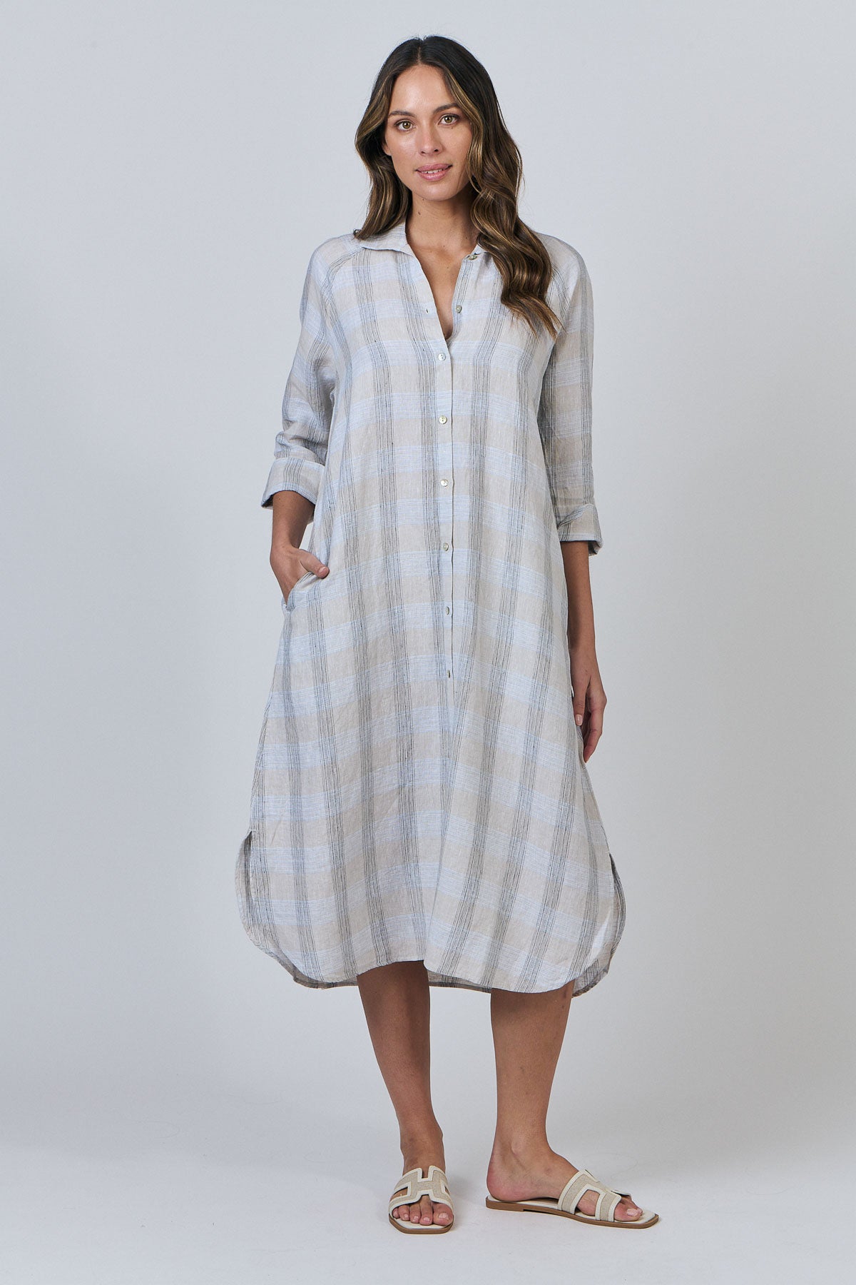 NATURALS BY O&J  LINEN SHIRT DRESS - MESH PRINT - THE VOGUE STORE