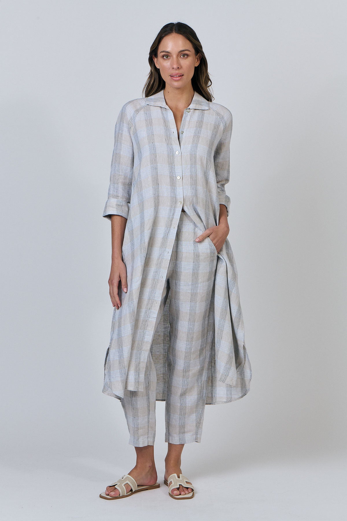 NATURALS BY O&J  LINEN SHIRT DRESS - MESH PRINT - THE VOGUE STORE