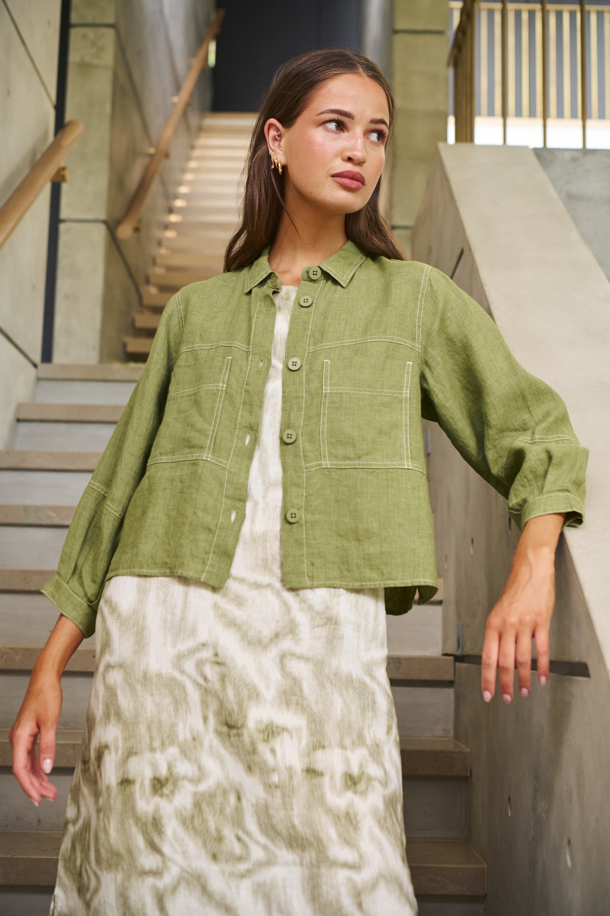 NATURALS BY O&J LINEN JACKET - MOSS - THE VOGUE STORE