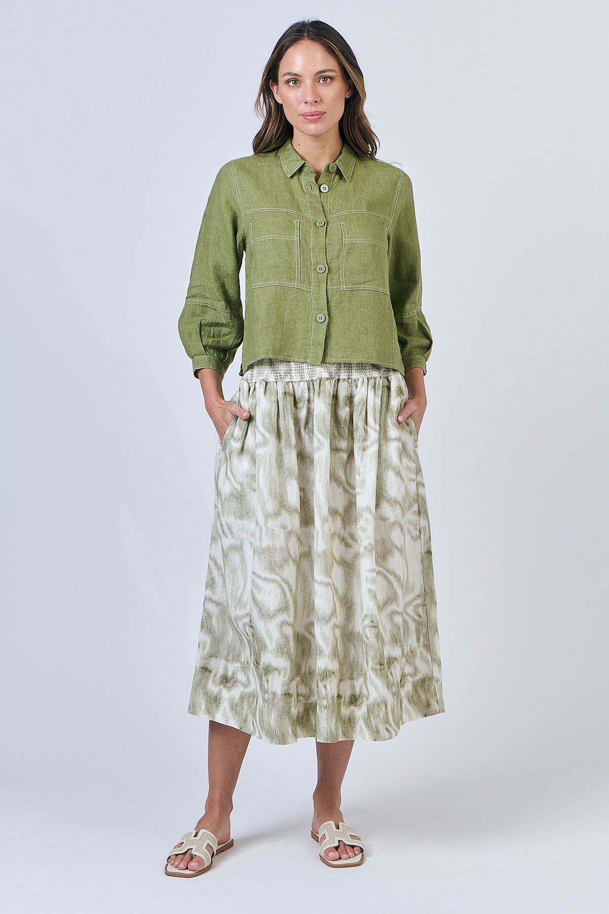 NATURALS BY O&J LINEN JACKET - MOSS - THE VOGUE STORE