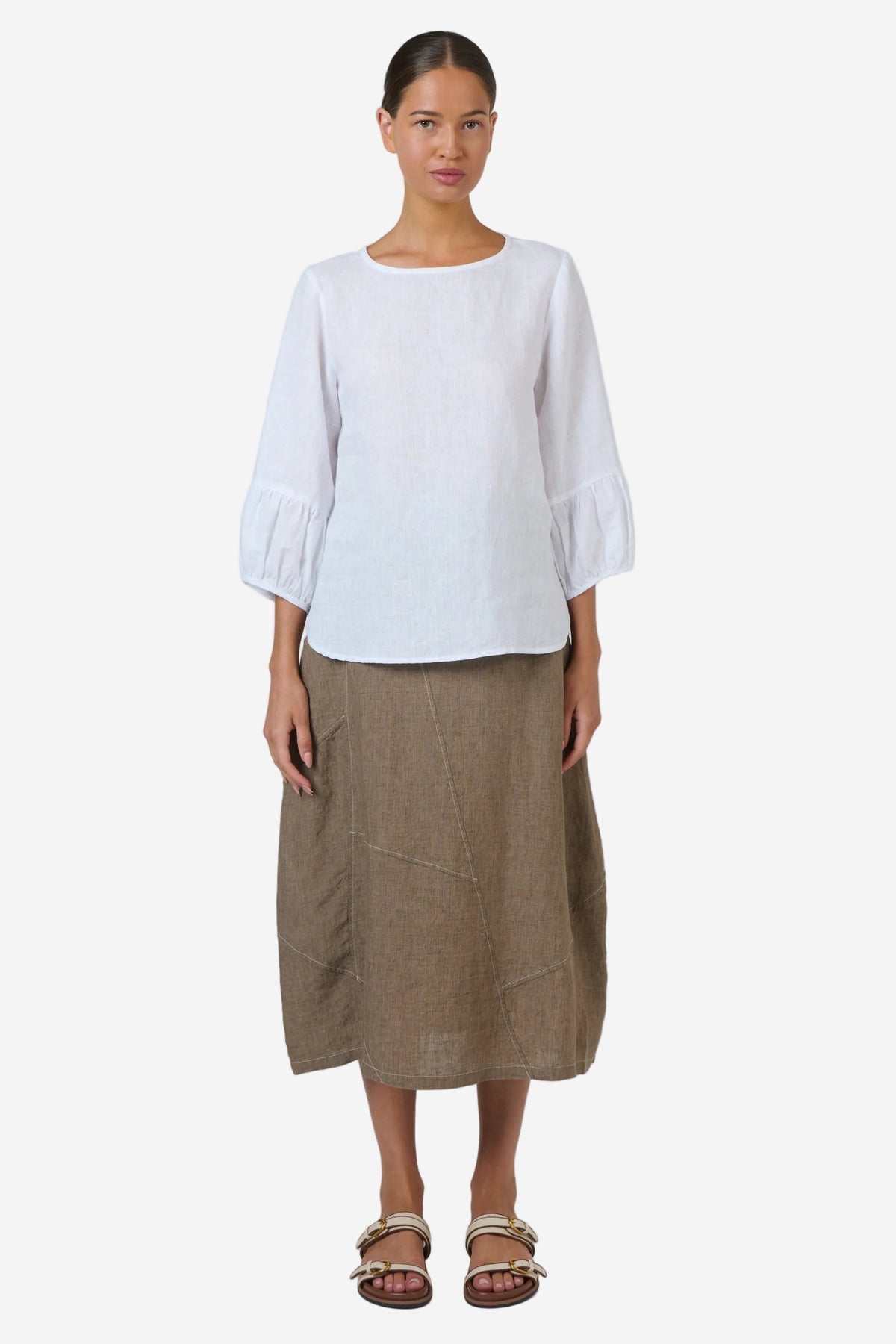 NATURALS BY O&J LONG SLEEVE LINEN TOP - WHITE - THE VOGUE STORE