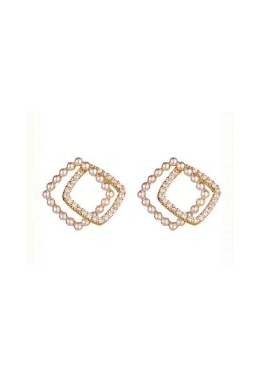 GREGORY LADNER CZ PEARL DOUBLE SQUARE EARRING - GOLD