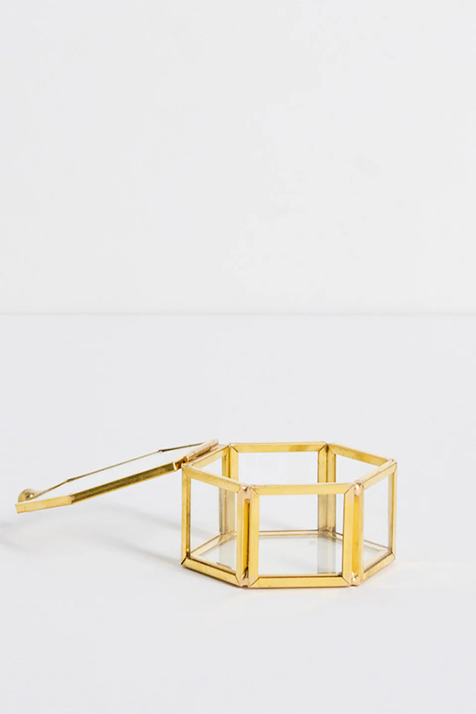 WILLOW & MAE GLASS WITH GOLD TRIM SMALL HEXAGONAL JEWELLERY BOXES - THE VOGUE STORE