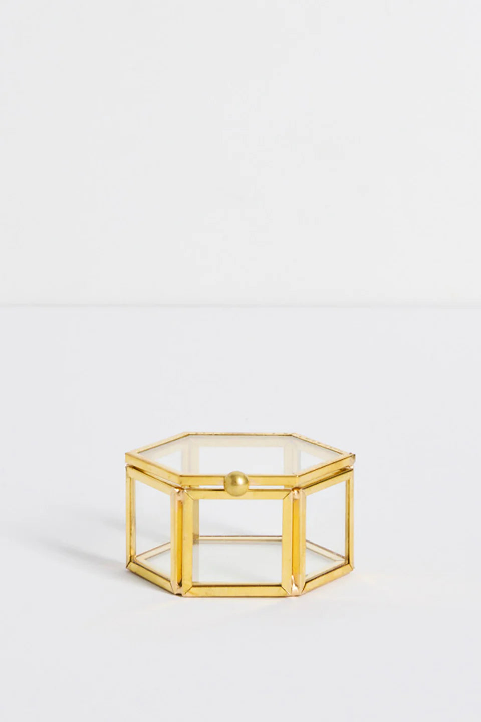 WILLOW & MAE GLASS WITH GOLD TRIM SMALL HEXAGONAL JEWELLERY BOXES - THE VOGUE STORE